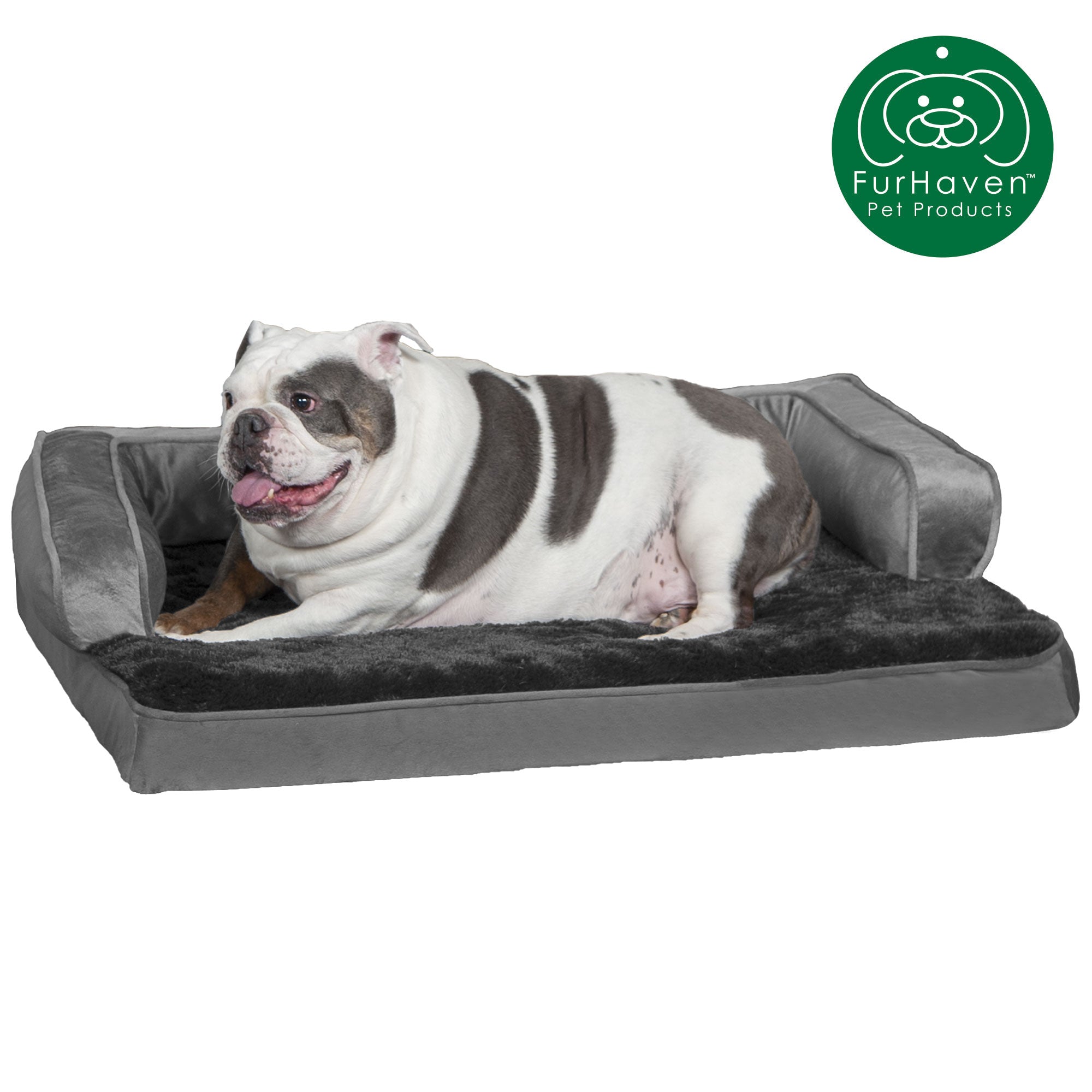 FurHaven Pet Products | Cooling Gel Memory Foam Orthopedic Plush and Velvet Comfy Couch Sofa-Style Pet Bed for Dogs and Cats， Dark Gray， Large