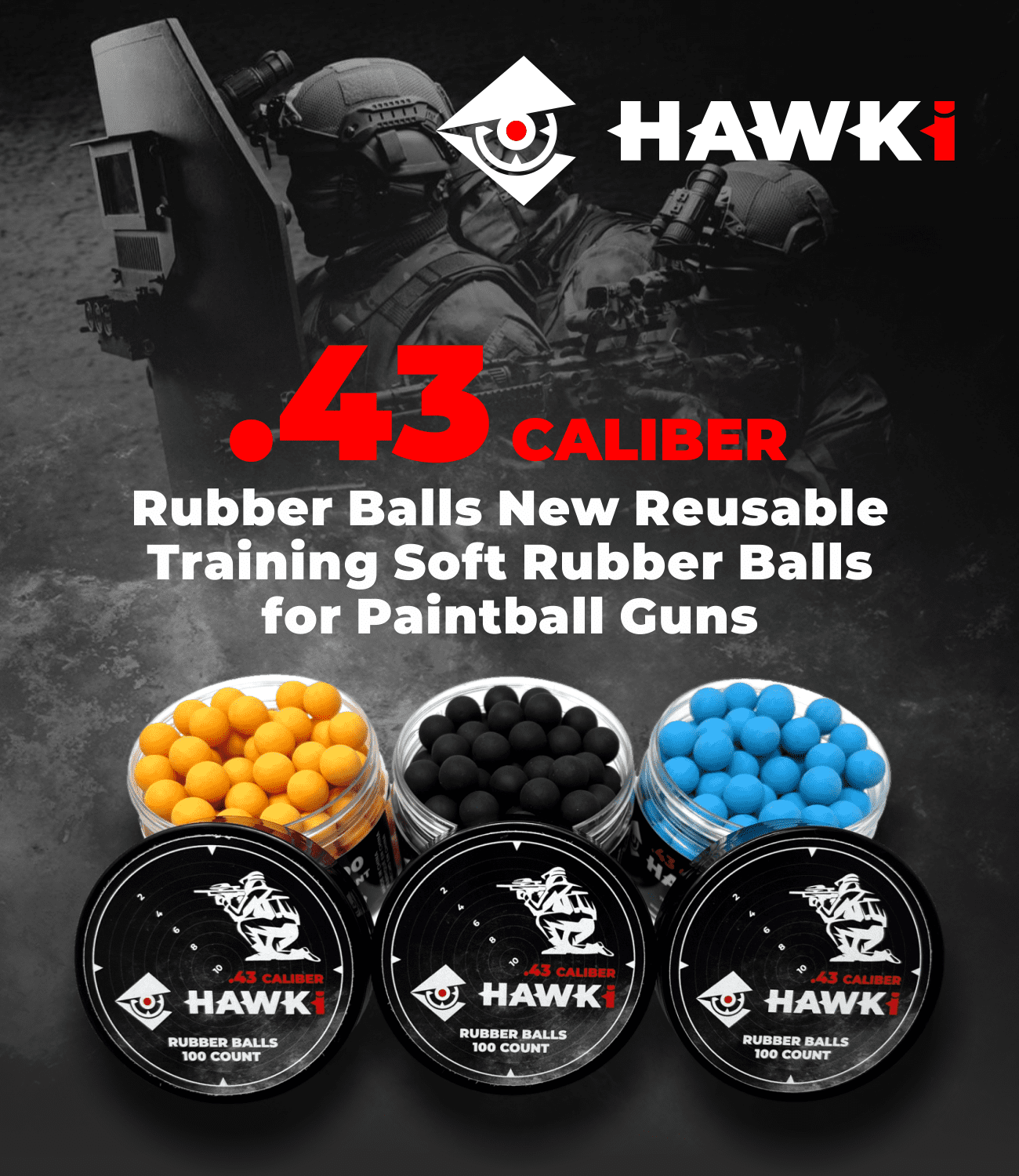 Hawki .43 Cal Reusable Training Soft Rubber Balls 100 Pack (Blue)