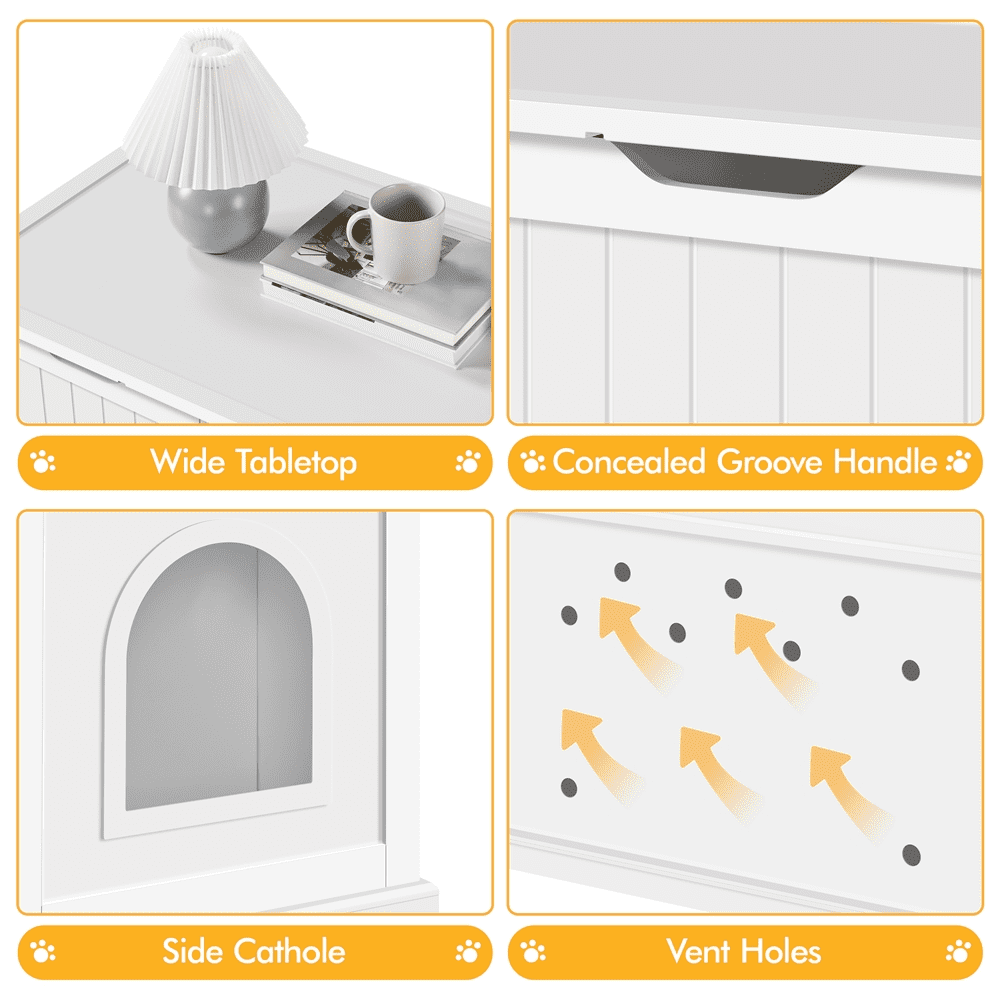 Topeakmart Wooden Cat Litter Box Enclosure with Partition Wall， White