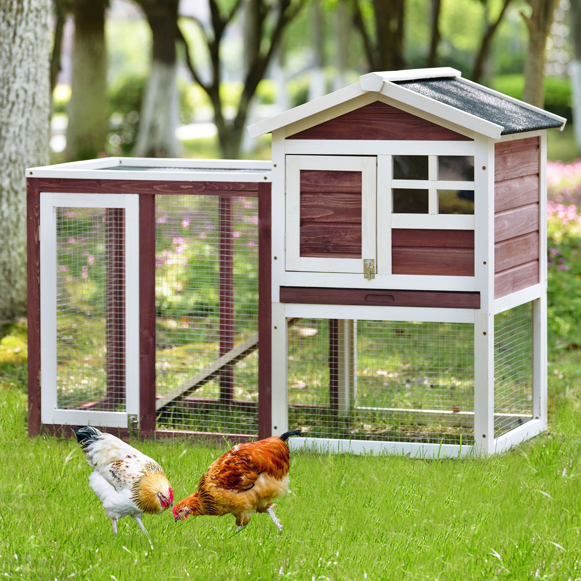 CoSoTower Upgrade Natural Wood House Pet Supplies Small Animals House Rabbit Hutch，Auburn+White