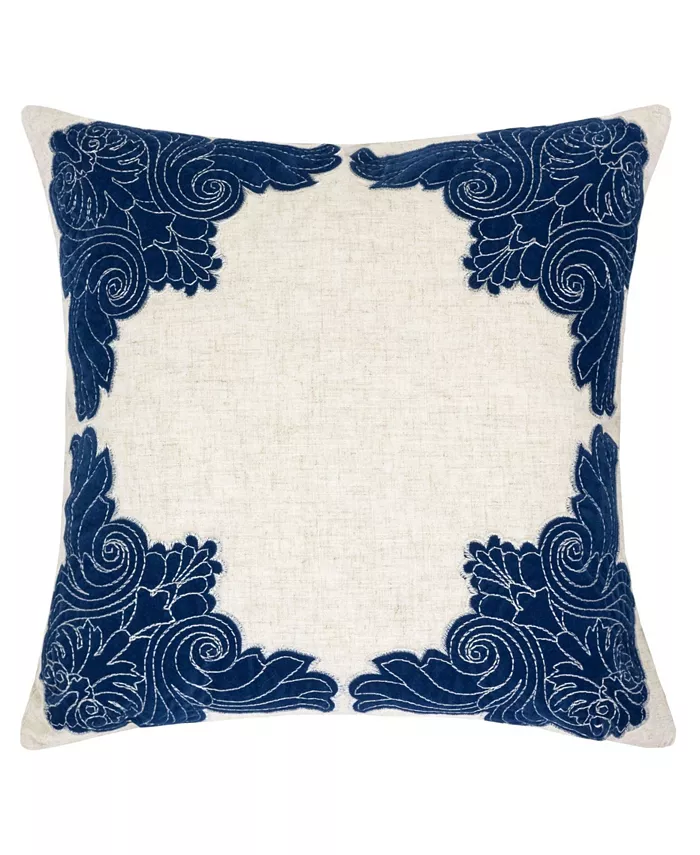 Homey Cozy Fiona Applique Linen Square Decorative Throw Pillow