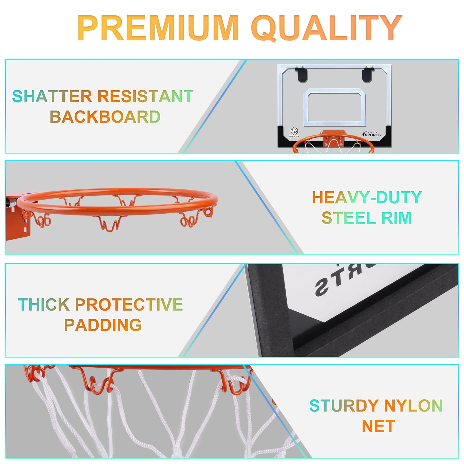 SUPER JOY Mini Basketball Hoop Over The Door， Wall Mounted Basketball Hoop Set with Accessories， Indoor Basketball Toy for Kids and Adults