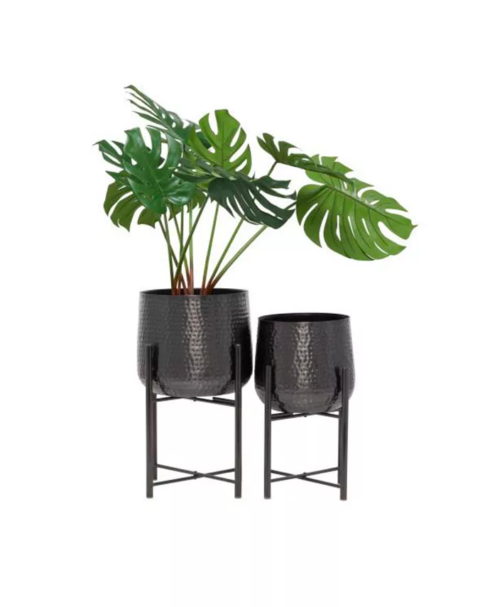 CosmoLiving by Cosmopolitan Modern Planters with Stand， Set of 2