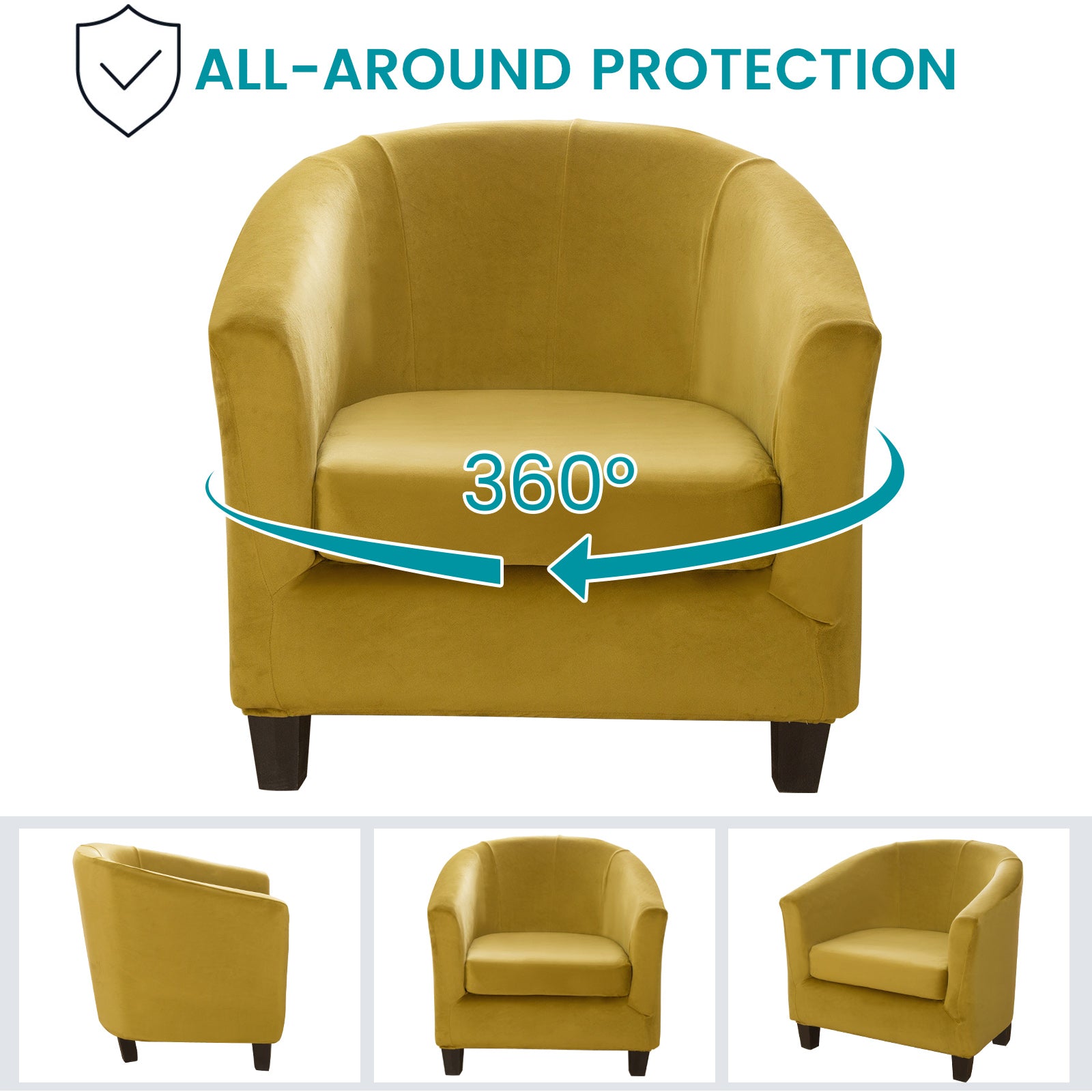 SHANNA Velvet Tub Chair Covers, 2 Pieces Stretch Modern Armchair Slipcovers Non Slip Sofa Couch Slipcover for Club Bar Counter Living Room Reception,With Separate Cushion Cover, Yellow 1 Pack