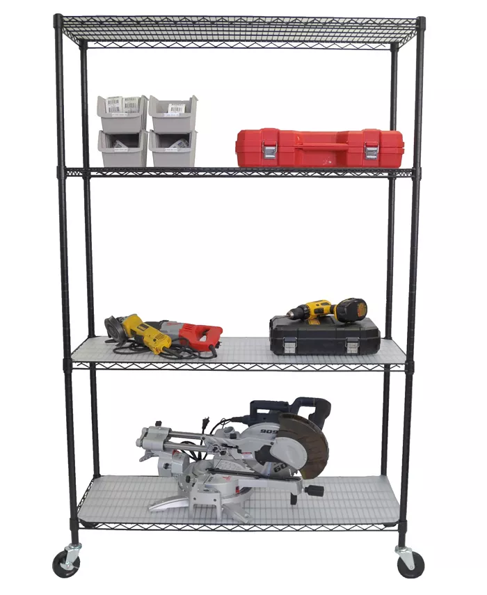 TRINITY 4-Tier Wire Shelving Rack with NSF Includes Wheels and Liners