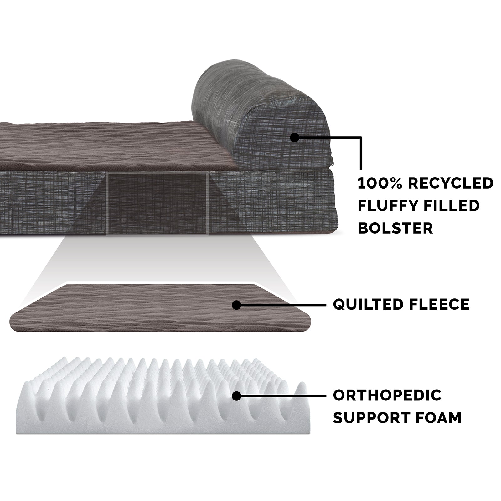 FurHaven Pet Dog Bed | Orthopedic Quilted Fleece and Print Chaise Couch Pet Bed for Dogs and Cats， Espresso， Small