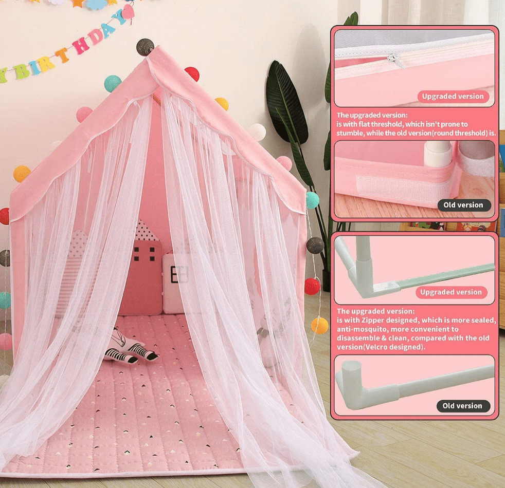 Kids Tents Indoor Playhouses Girls 9.9Ft Star String Lights Pink Tent for Girls Upgraded Large Kids Indoor Tents and Playhouses Longer Curtain with Colorful Accessories Decoration 50.4" x 47.3"