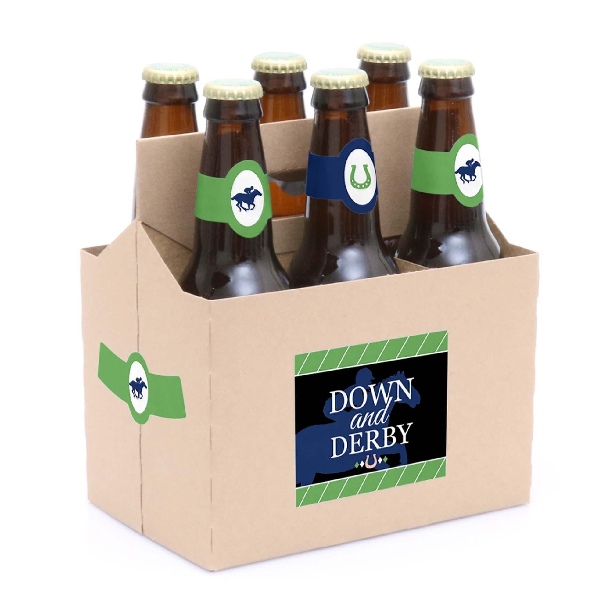 Big Dot of Happiness Kentucky Horse Derby - Horse Race Party Decorations for Women and Men - 6 Beer Bottle Label Stickers and 1 Carrier