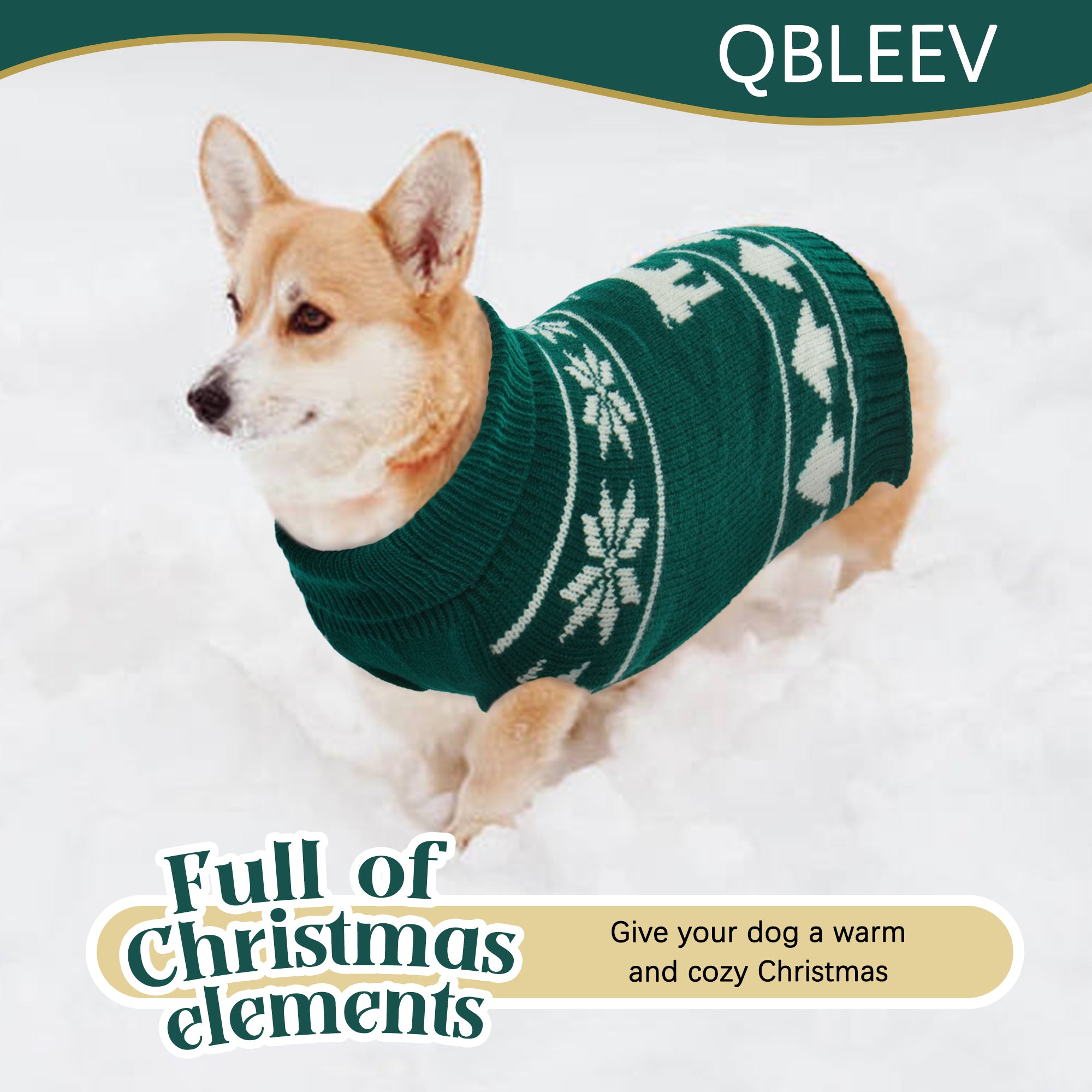 QBLEEV Dog Cat Sweater Christmas Snowflake Pet Warm Holiday Elk Knitwear Dog Sweater Soft Puppy Clothing Dog Winter Coat， Dog Turtleneck Cold Weather Outfit Pullover for Small Medium Dogs Cats