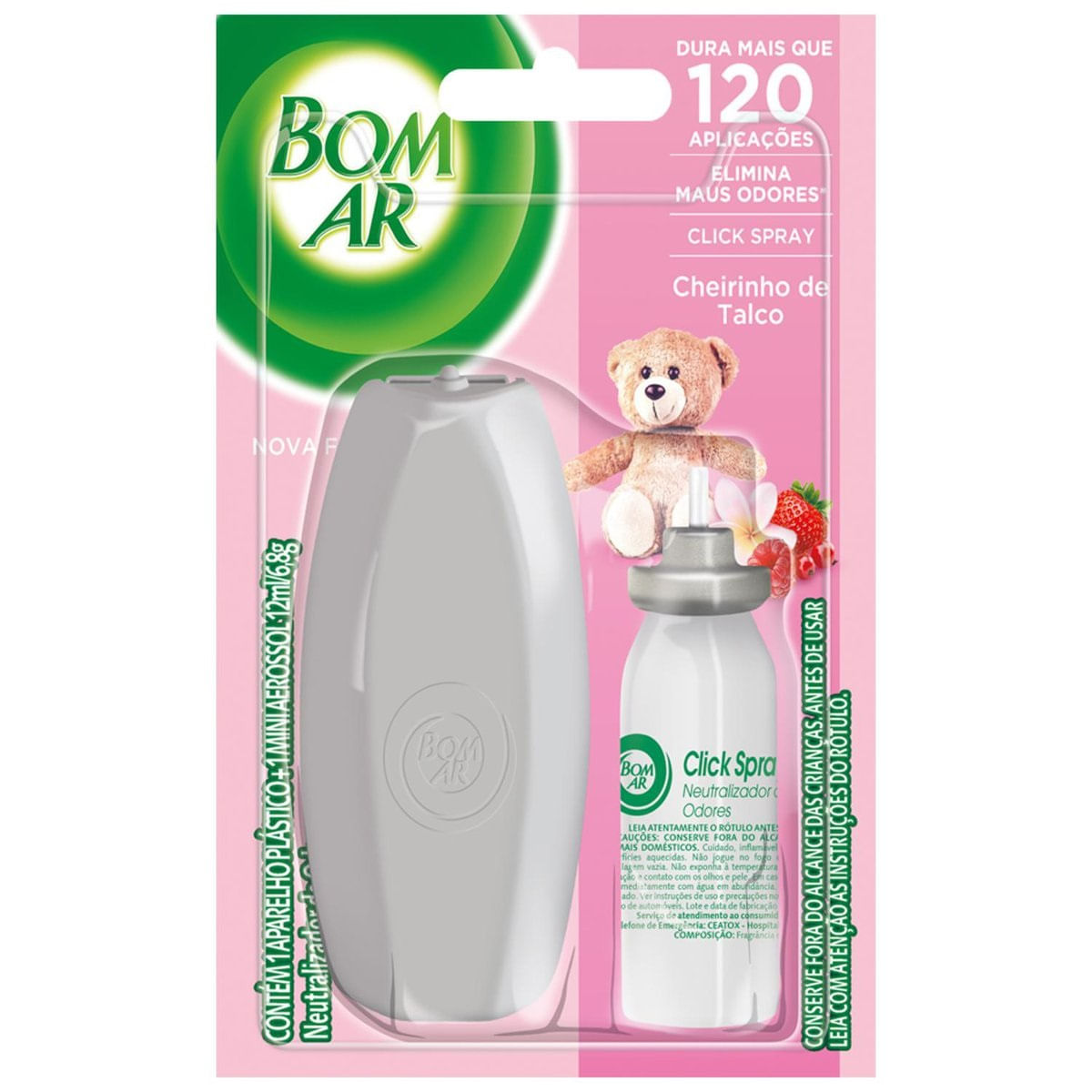 Aromatizador Bom Ar Click Spray Cheirinho de Talco Aparelho + Refil 12ml