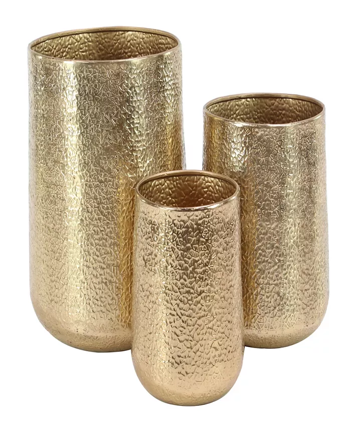 Rosemary Lane Gold-Tone Aluminum Indoor Outdoor Planter with Hammered Design Set of 3