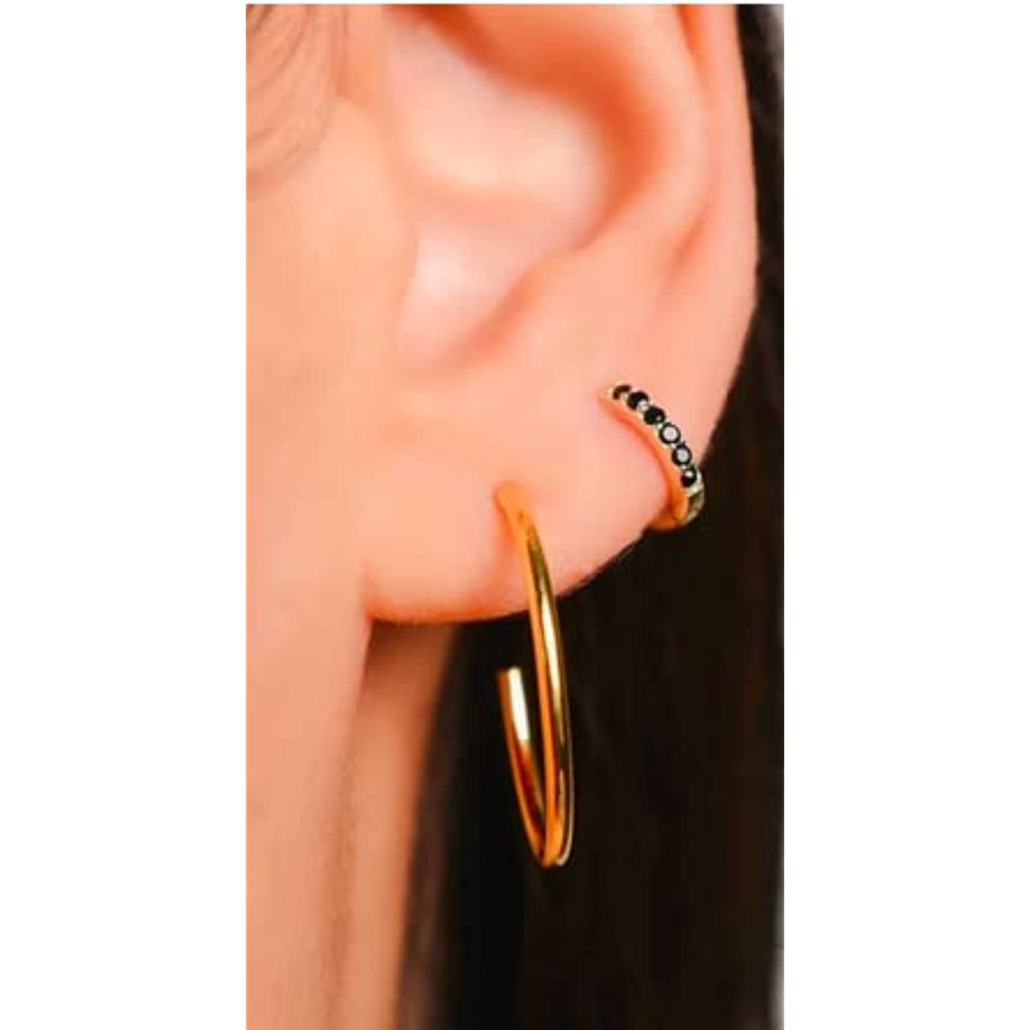 Green CZ Huggie Hoop Earrings， Second Hole Hoops， Cartilage Hoops， Small Helix Hoop， Conch Hoops， Tragus Hoop (Silver Green)