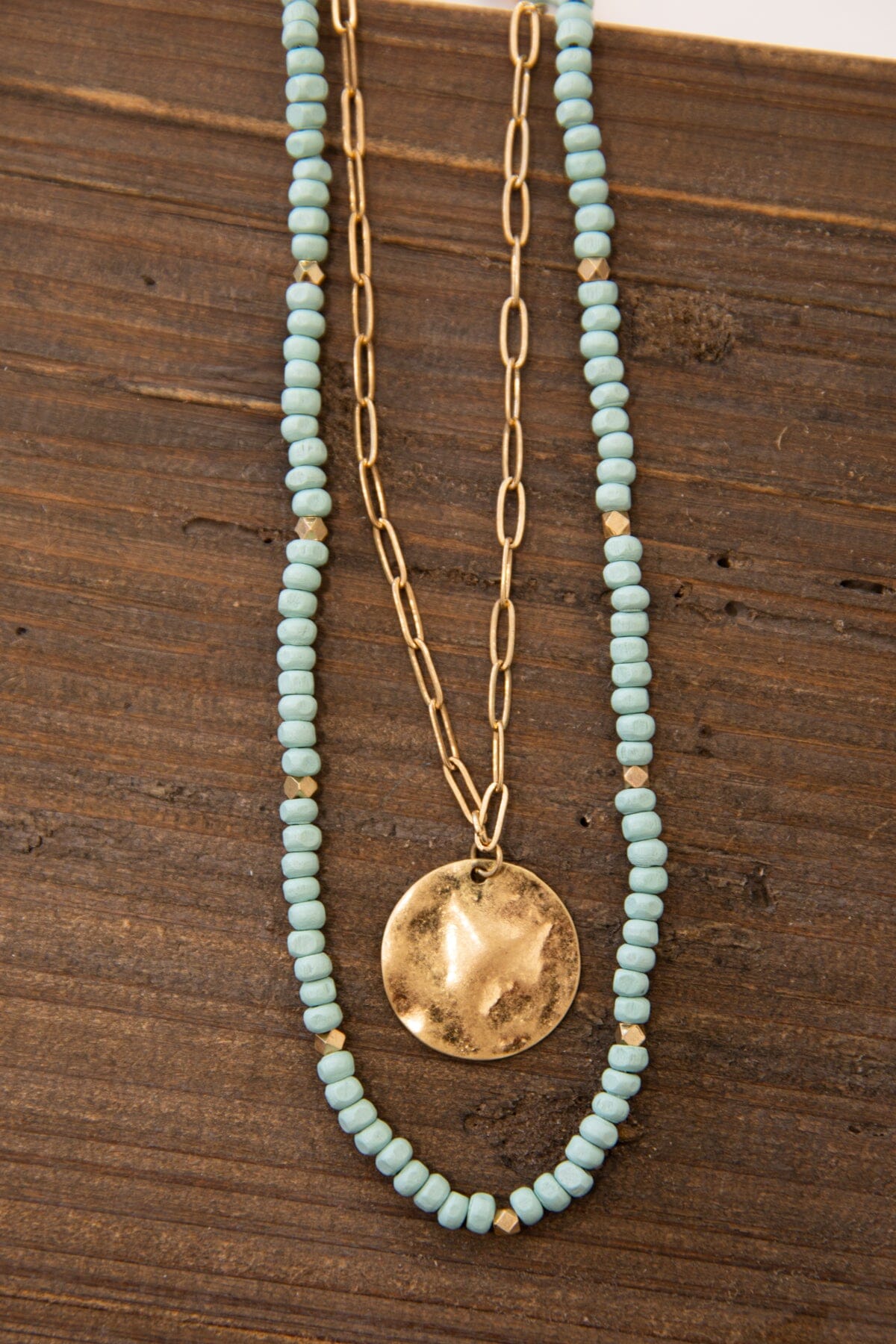 Turquoise and Gold Beaded Multi Chain Necklace