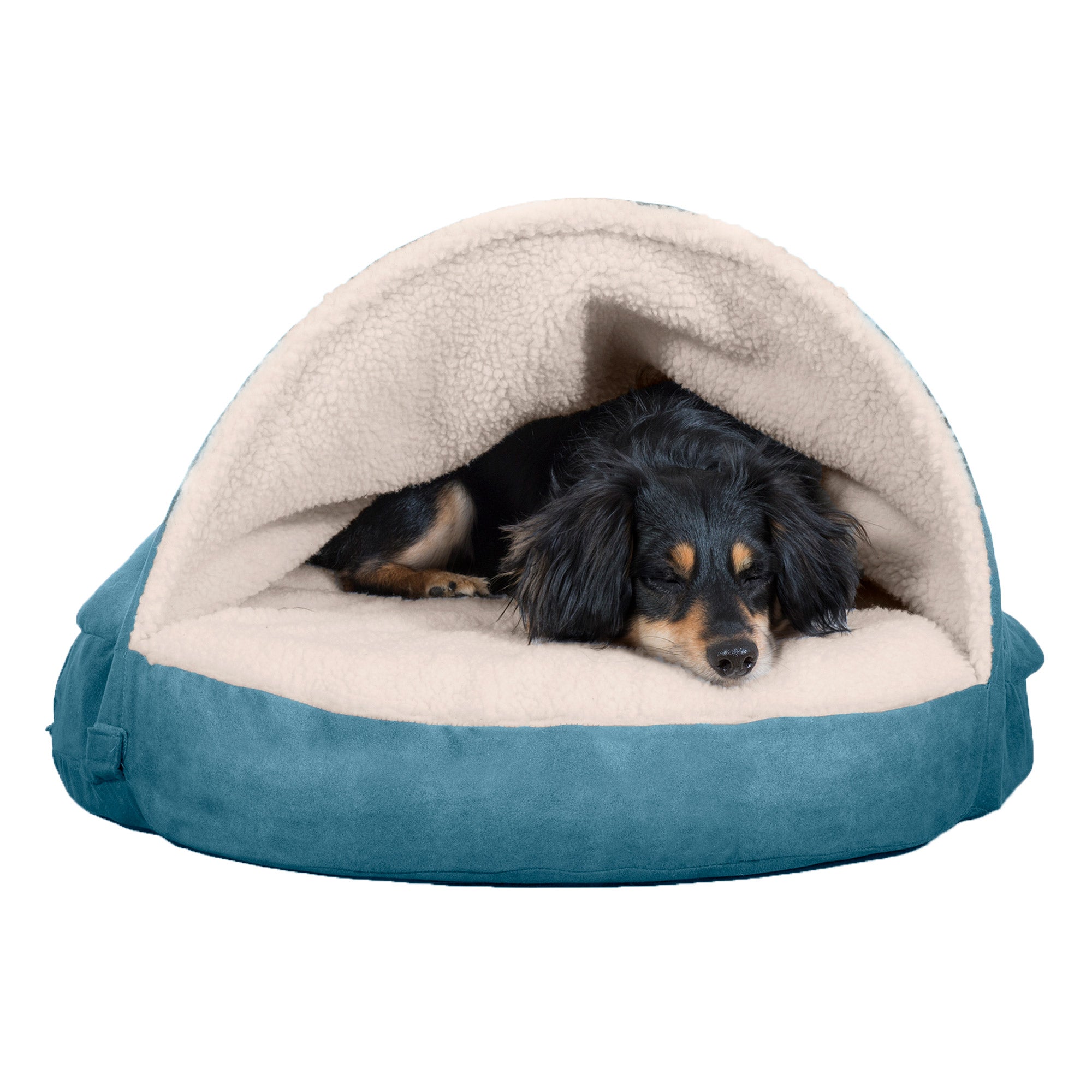 FurHaven | Cooling Gel Faux Sheepskin Snuggery Pet Bed for Dogs and Cats， Blue， 26-Inch