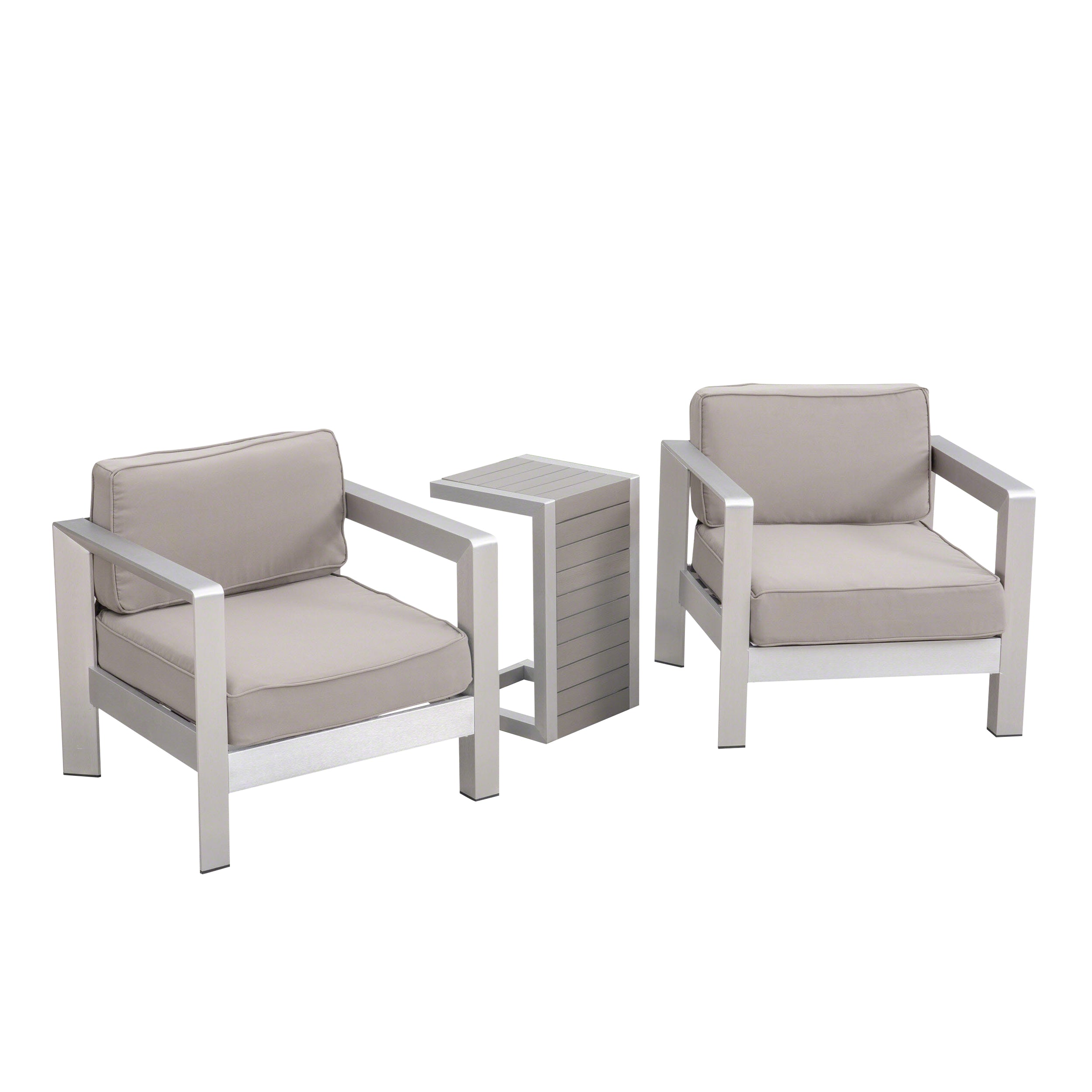 Emily 3-piece Outdoor Aluminum Club Chairs with Side Table