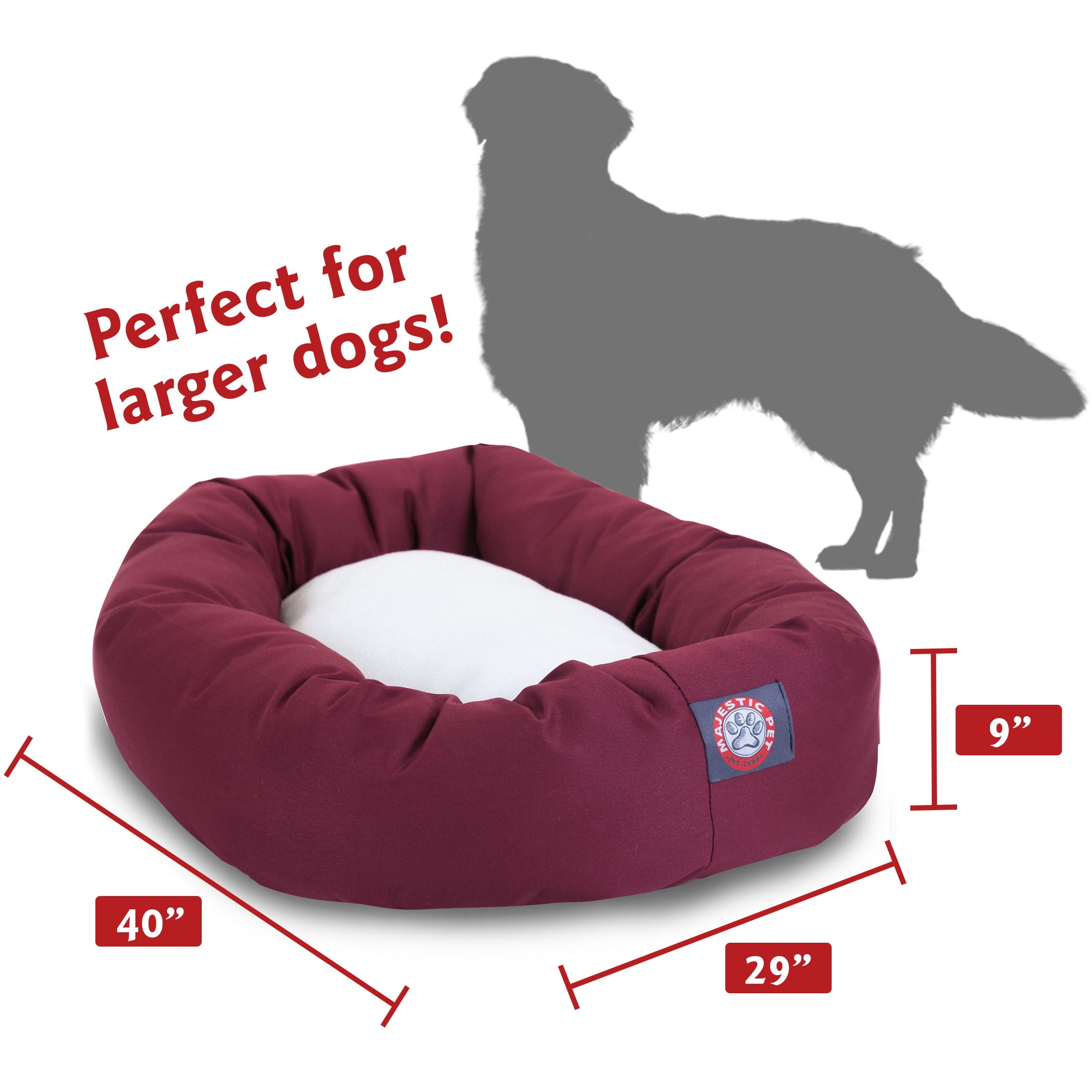 Majestic Pet | Poly/Cotton Sherpa Bagel Pet Bed For Dogs， Burgundy， Large