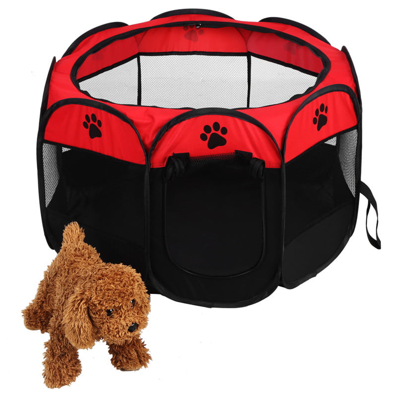 Walfront Pop-Up Foldable Dog Playpen， Red