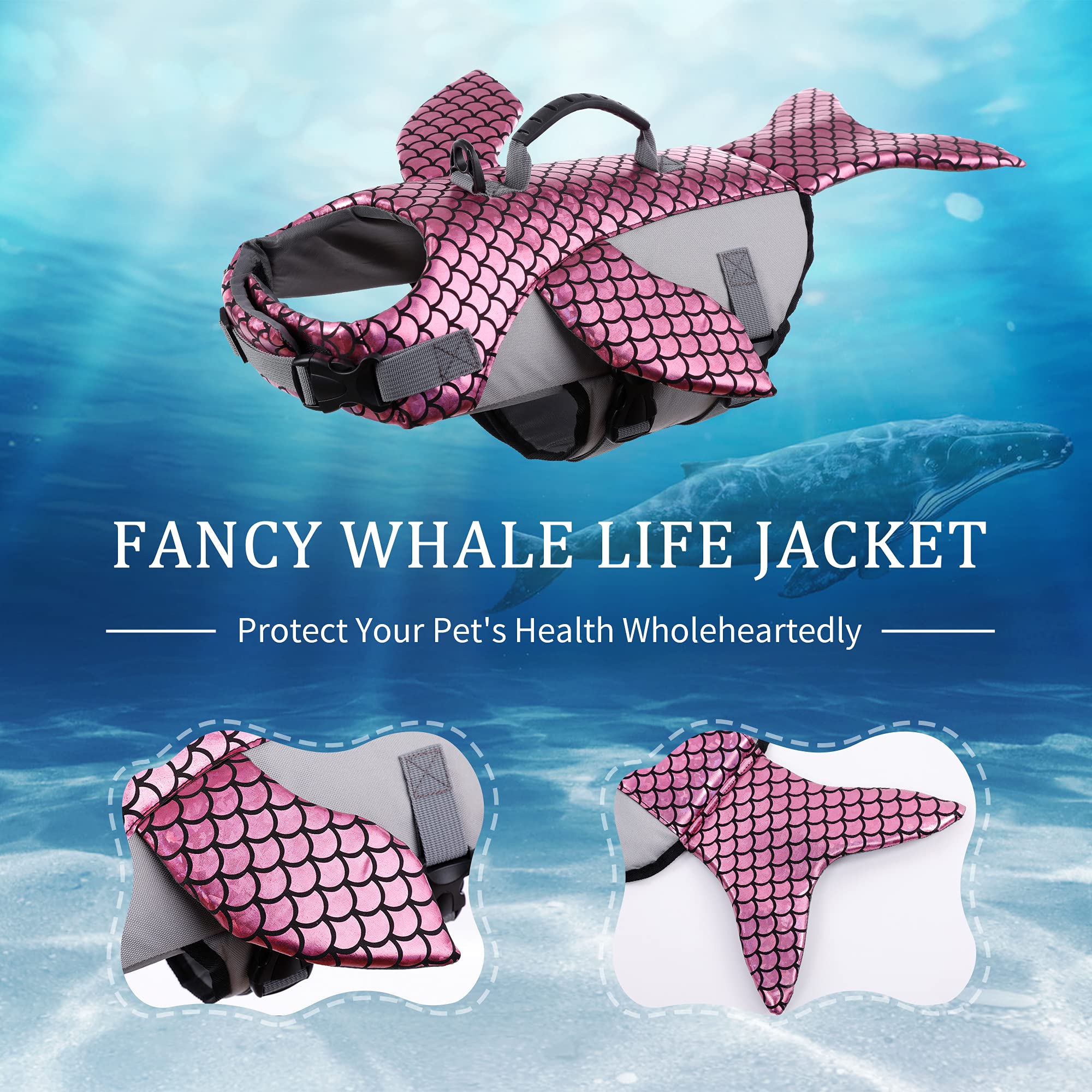 IDOMIK Dog Life Jacket， Dog Life Vest for Swimming， Reflective Dog Floatation Vest for Small Medium Large Dogs， Adjustable Life Jackets for Dogs， Pink