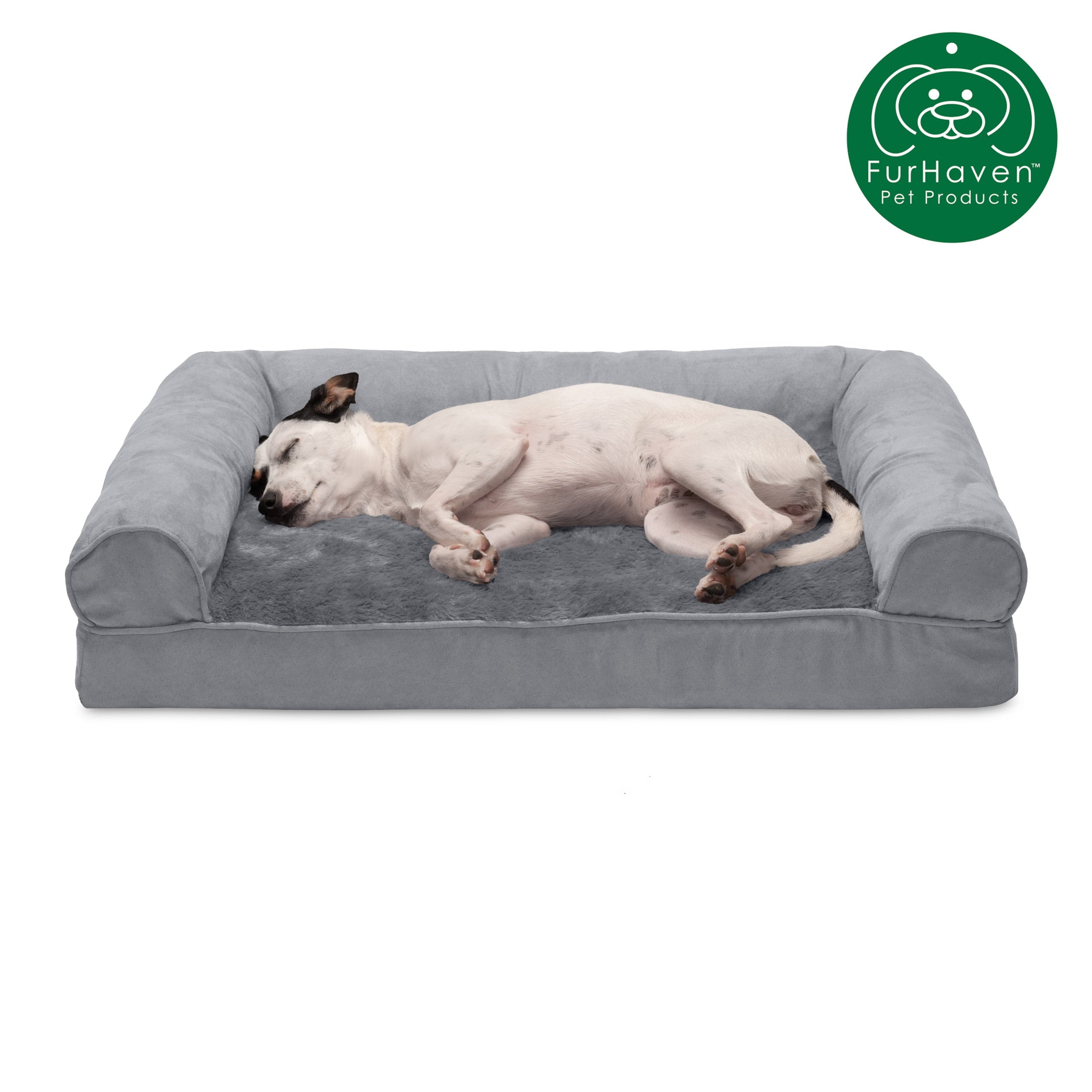 FurHaven Pet Products | Full Support Orthopedic Plush and Suede Sofa-Style Pet Bed for Dogs and Cats， Gray， Medium