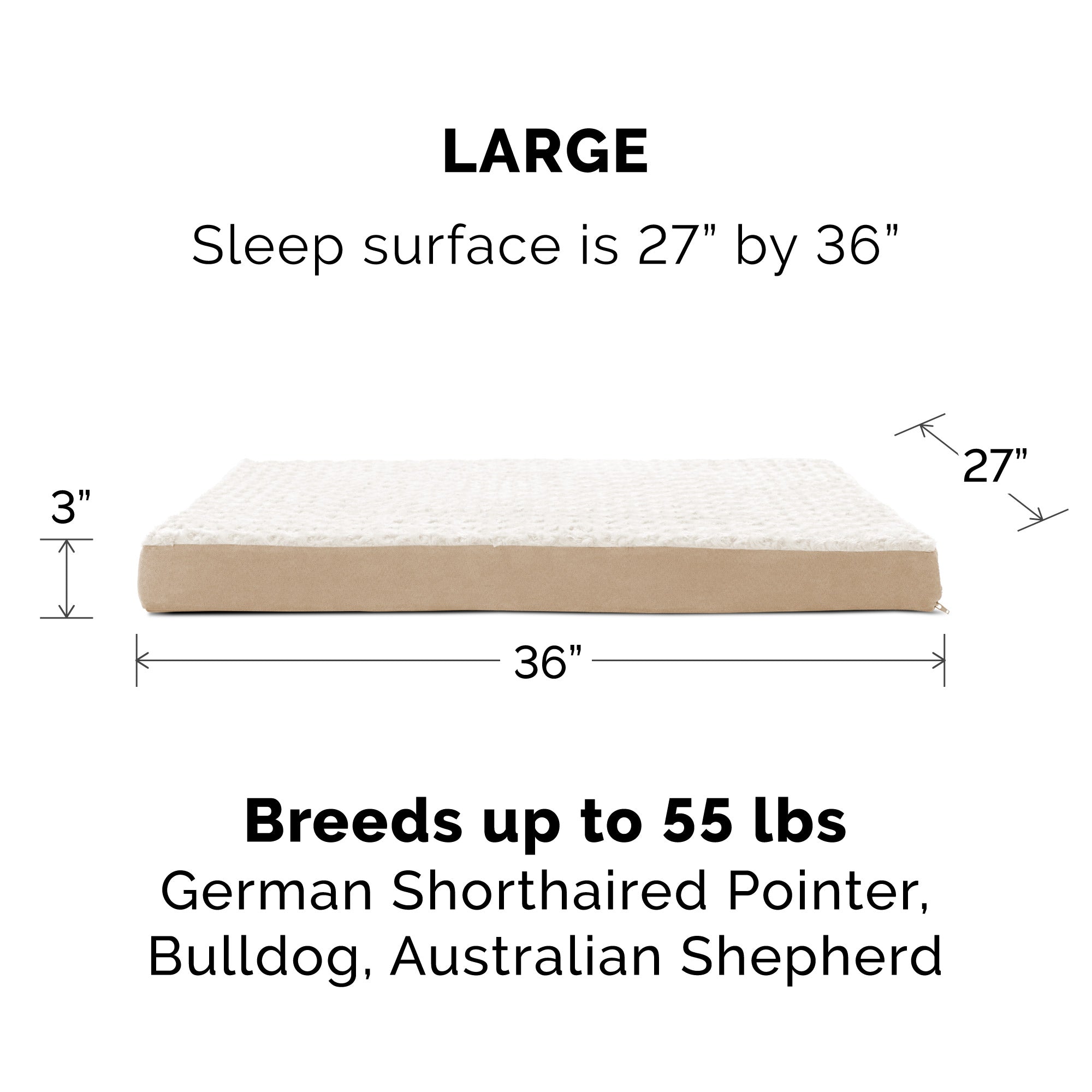 FurHaven | Deluxe Full Support Orthopedic Ultra Plush Mattress Pet Bed for Dogs and Cats， Cream， Large