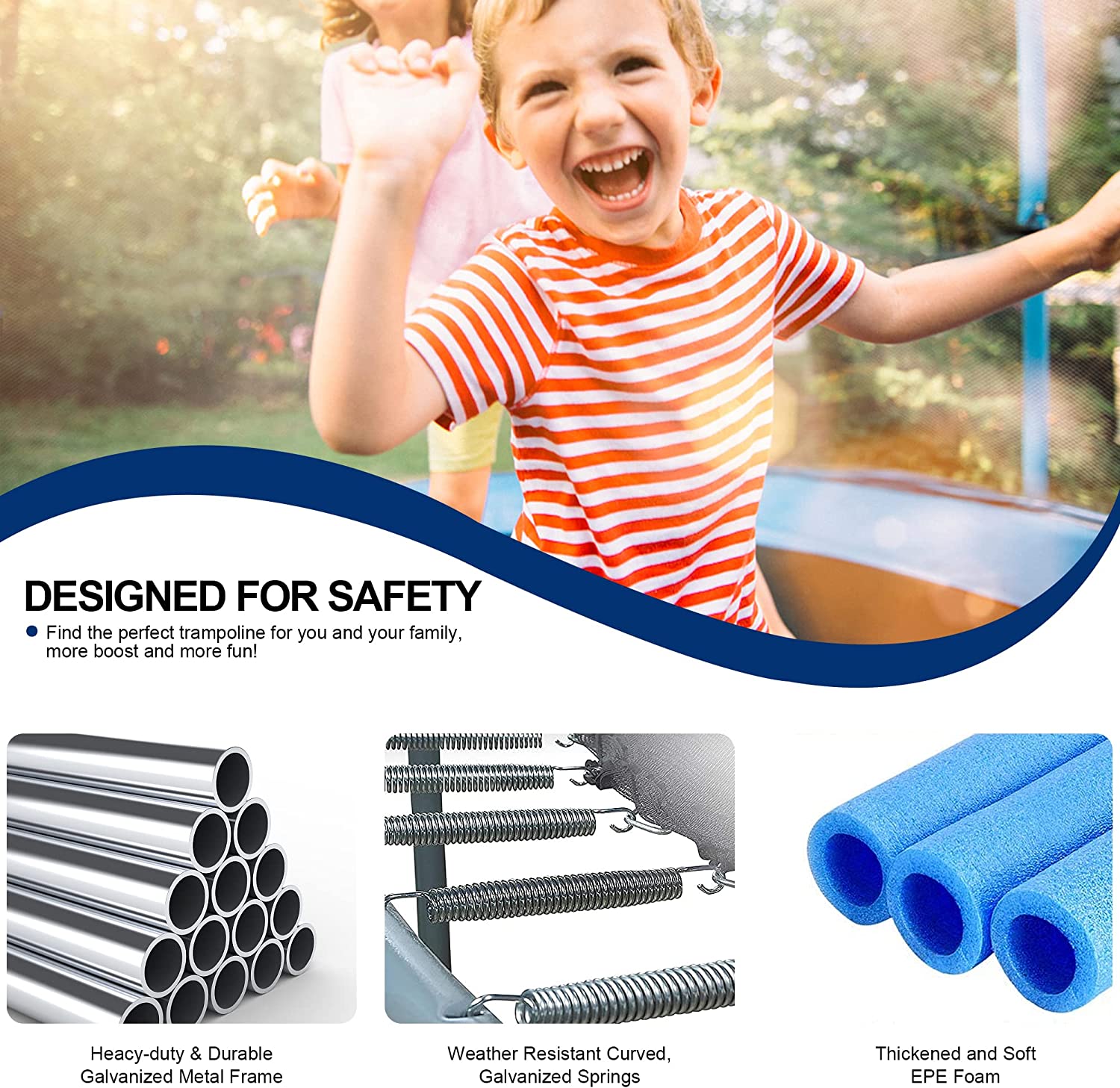 NiamVelo 12 ft Trampoline with Enclosure Net Outdoor Jump Rectangle Trampoline - ASTM Approved-Combo Bounce Exercise Trampoline PVC Spring Cover Padding for Kids and Adults， Blue