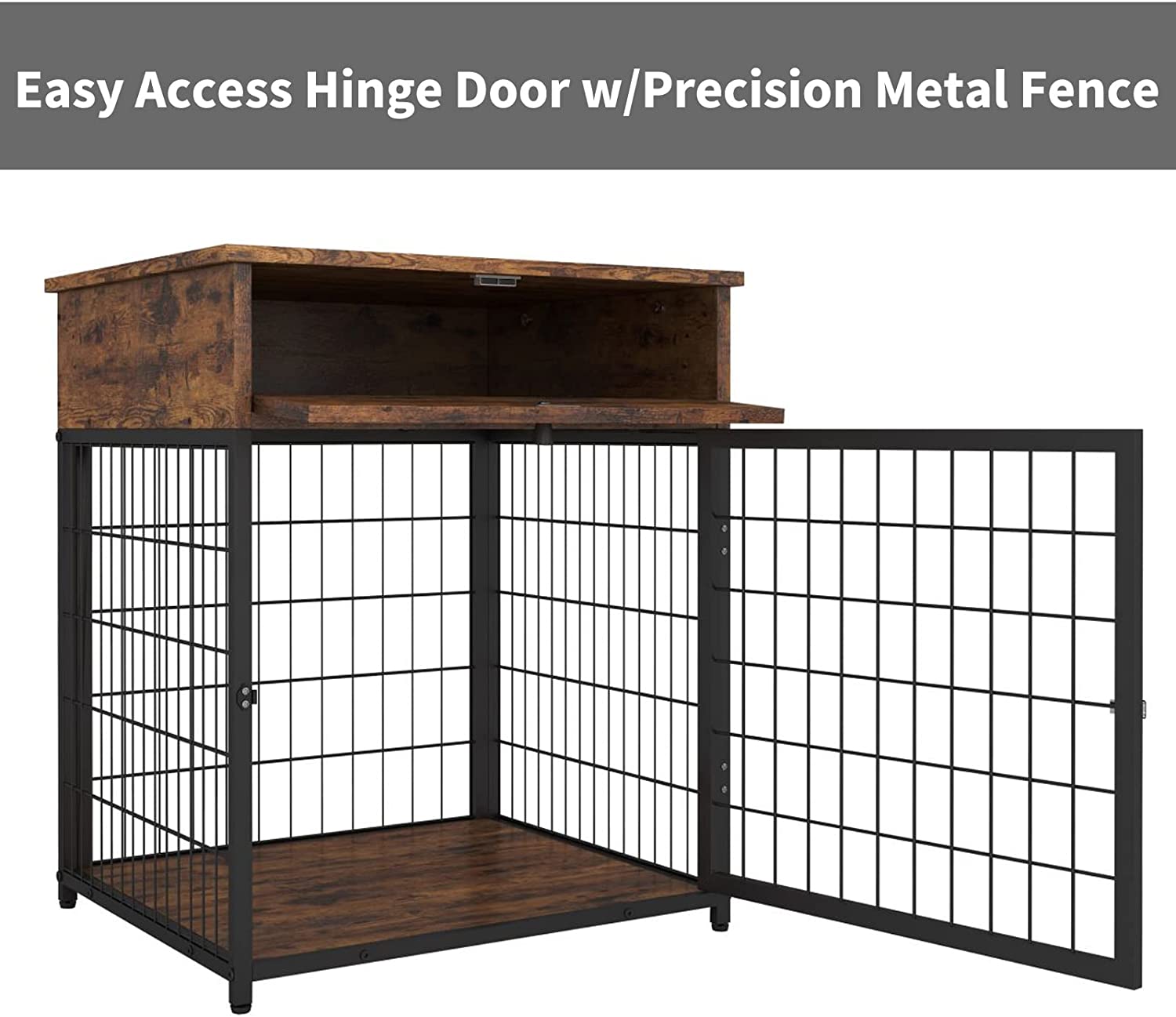 Indoor Chew-Proof Pet House End Table Puppy Kennel Table Nightstand，Dog Crate End Table Small， Modern Farmhouse Furniture Style Dog Crate End Table with Storage  (Rustic Brown)