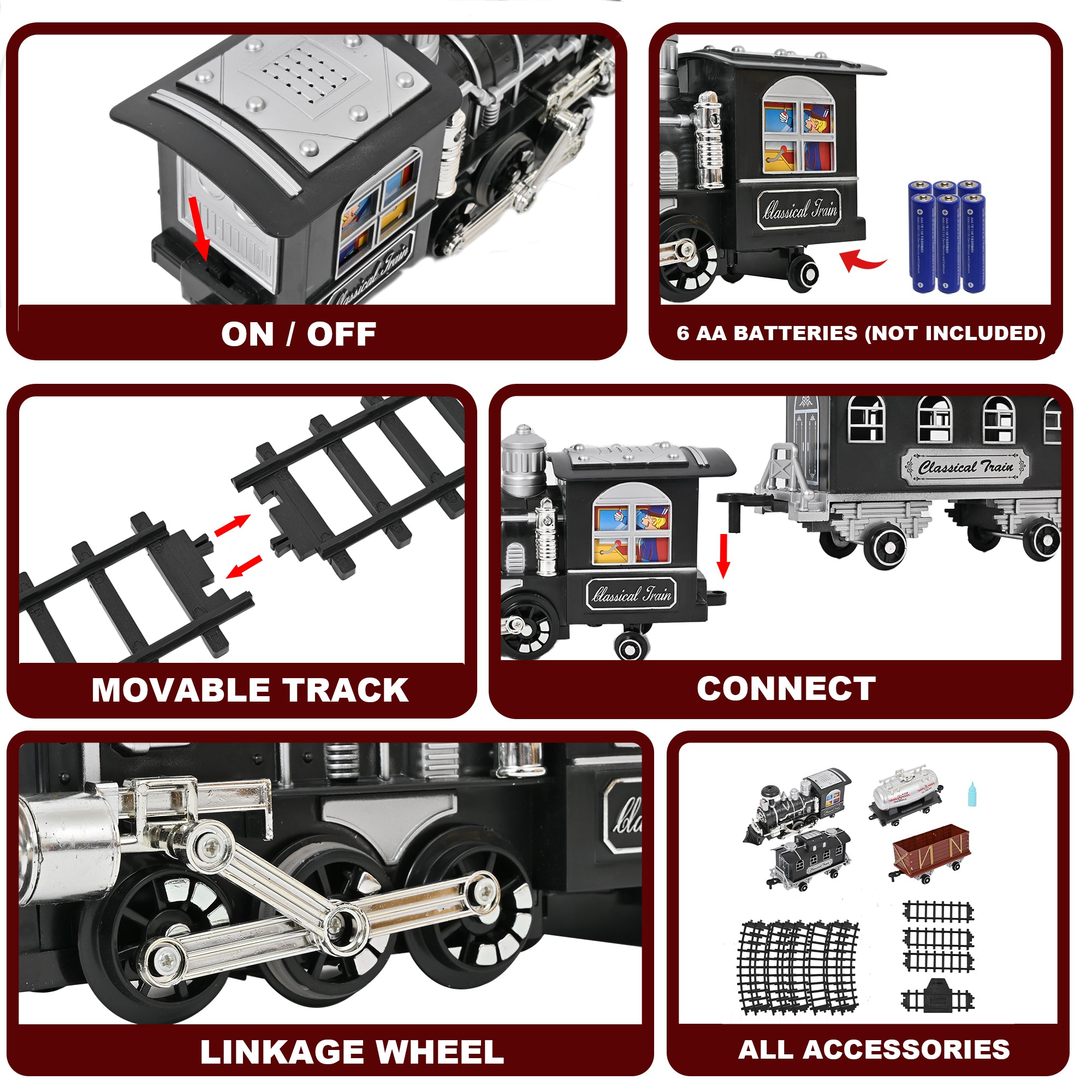 FANL Classic Train Set with Smoke， Sound and Light， RC Train Toy ， Birthday Gift for Boys and Girls