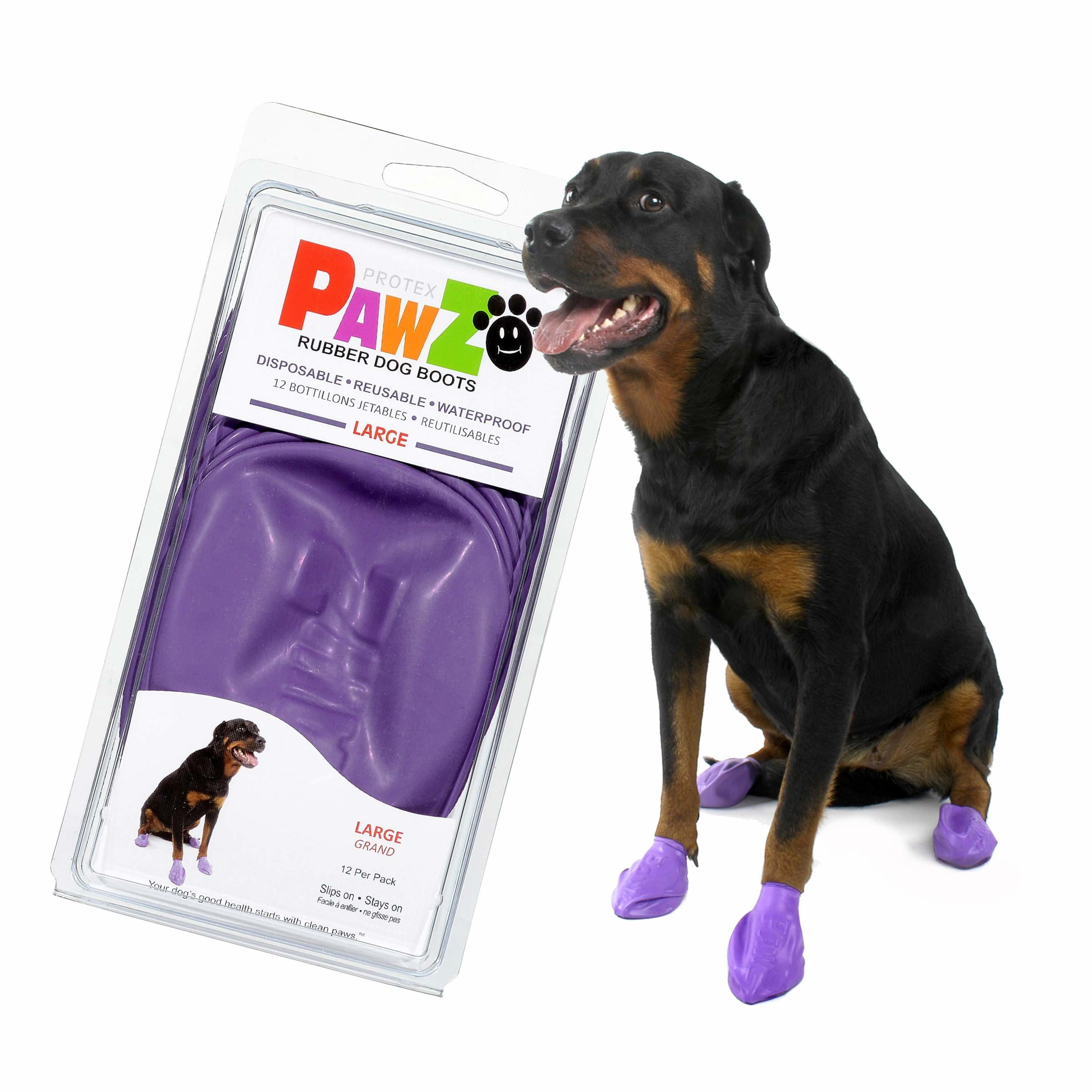 PawZ Rubber Dog Boots for Large Dogs 12pk， Large Purple Dog Booties