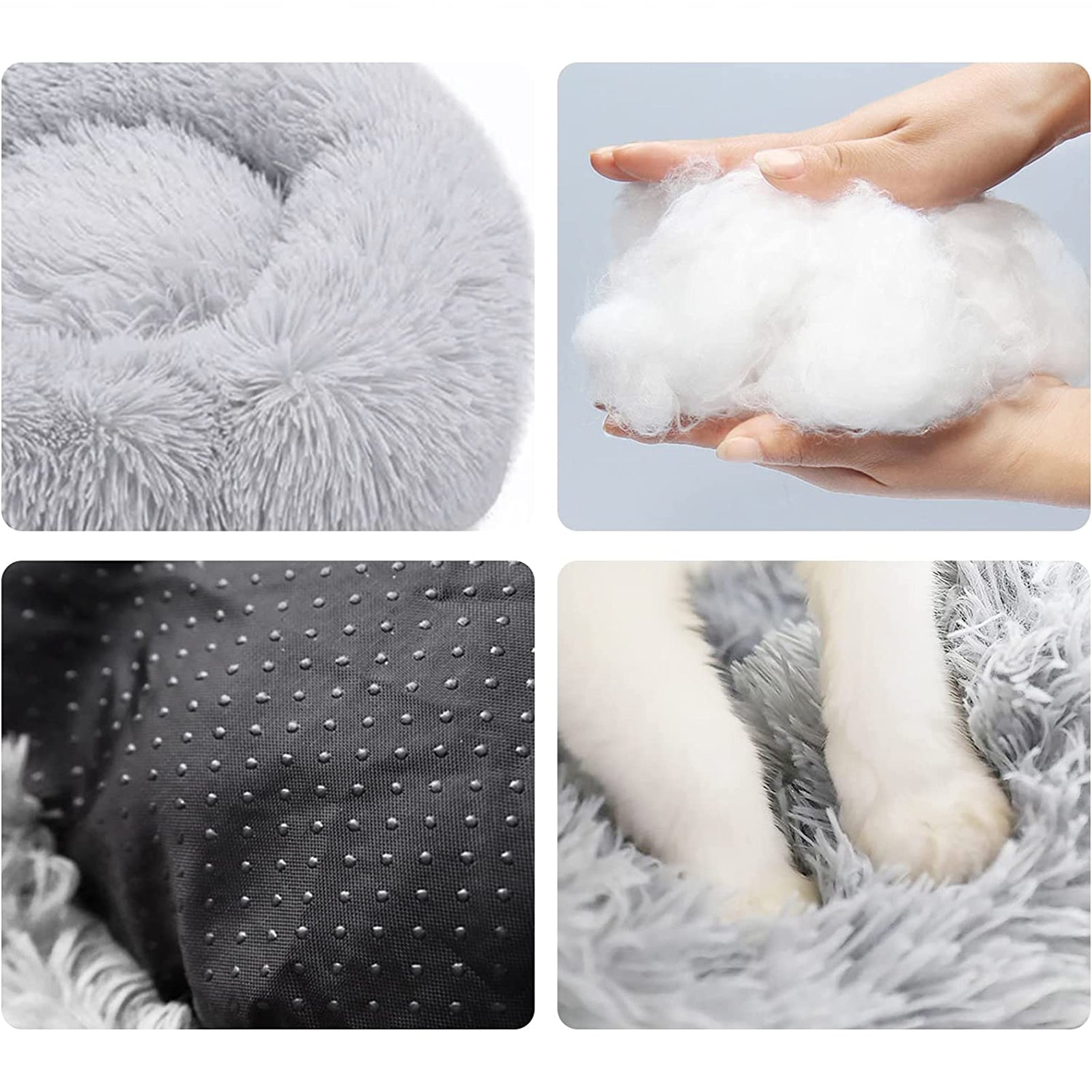 Dog Cat Donut Plush Pet Beds Cozy Round Washable Mattress Gray M