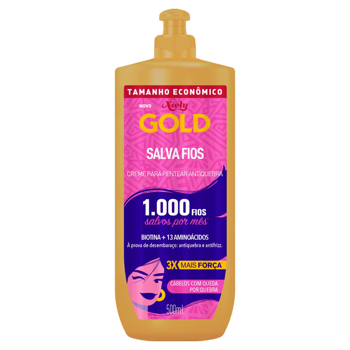 Creme para Pentear Antiquebra Niely Gold Salva Fios Frasco 500ml Tamanho Economico