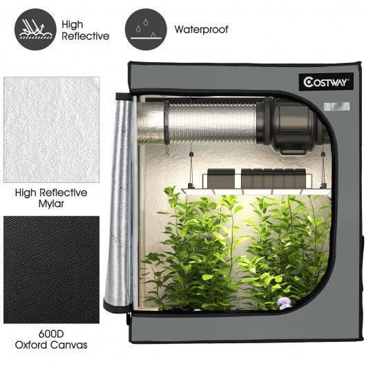 30 andtimes; 18 andtimes; 36 Inch Mylar Hydroponic Grow Tent with Observation Window and Floor Tray-Gray