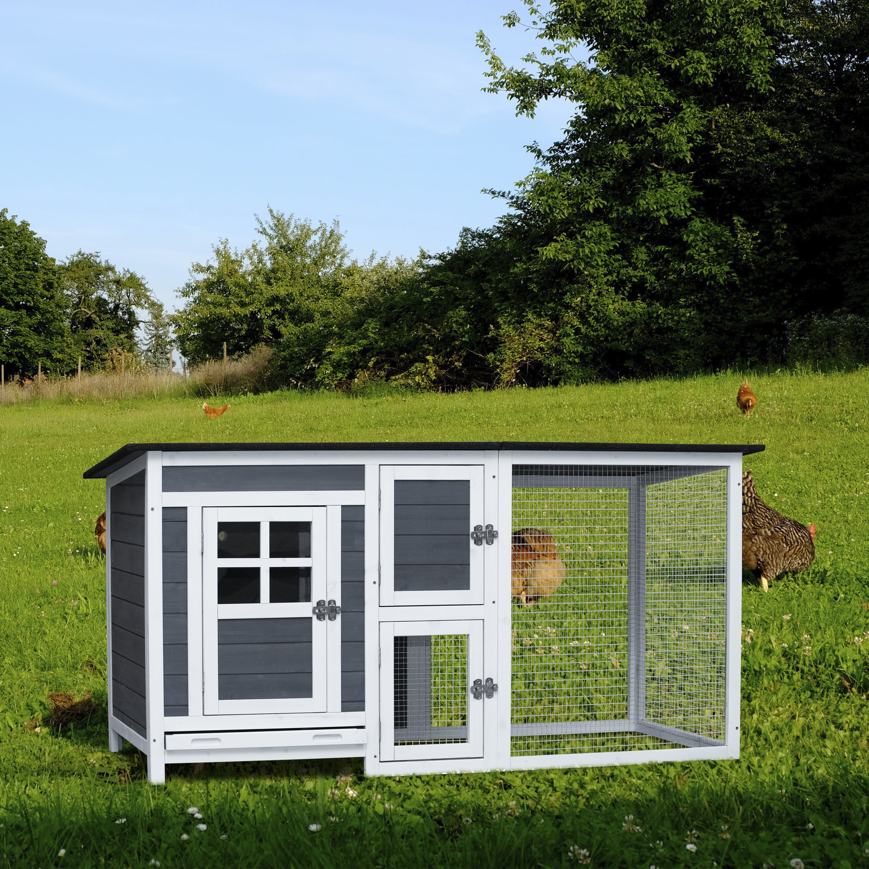 Outdoor Chicken Hutch Coop， Small Animal House Outdoor Indoor Poultry Cage with Running Cage