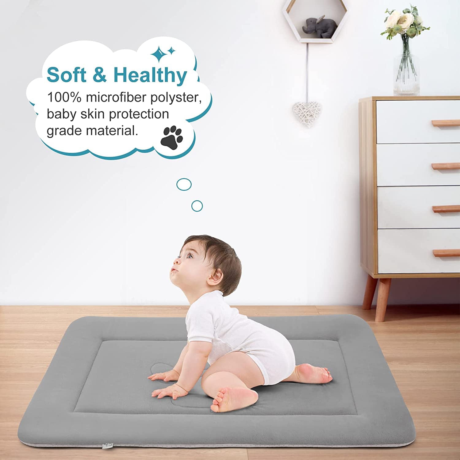 PROCIPE Dog Bed Crate Pad Mat Cute Paw Pet Beds Washable Mattress 36inch Grey