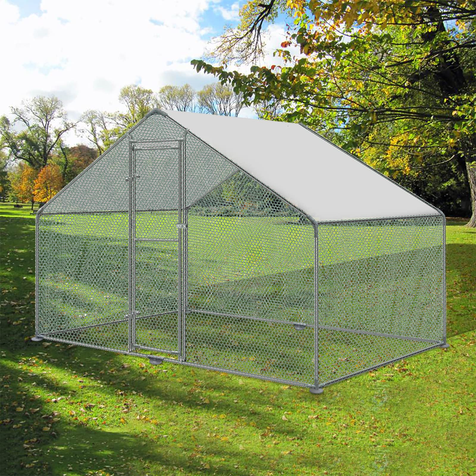 HENGMEI Large Metal Chicken Run Coop Chicken House 3x2x2m with PE Roof for Poultry， Rabbits， Rabbits， Chickens