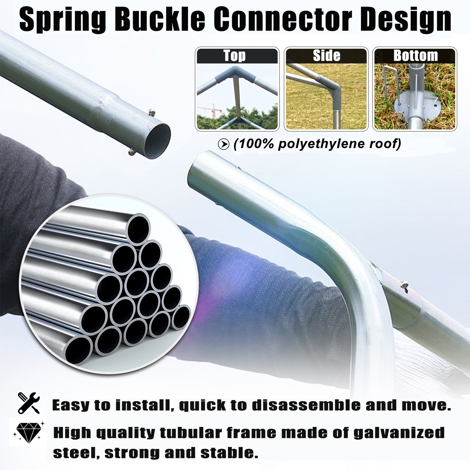 HENGMEI Extra Large Galvanized Chicken Coop， Metal Hen Run Rabbits Habitat Pet Animal House， Spire Shaped Coops 9.8' x 13' x 6.6'