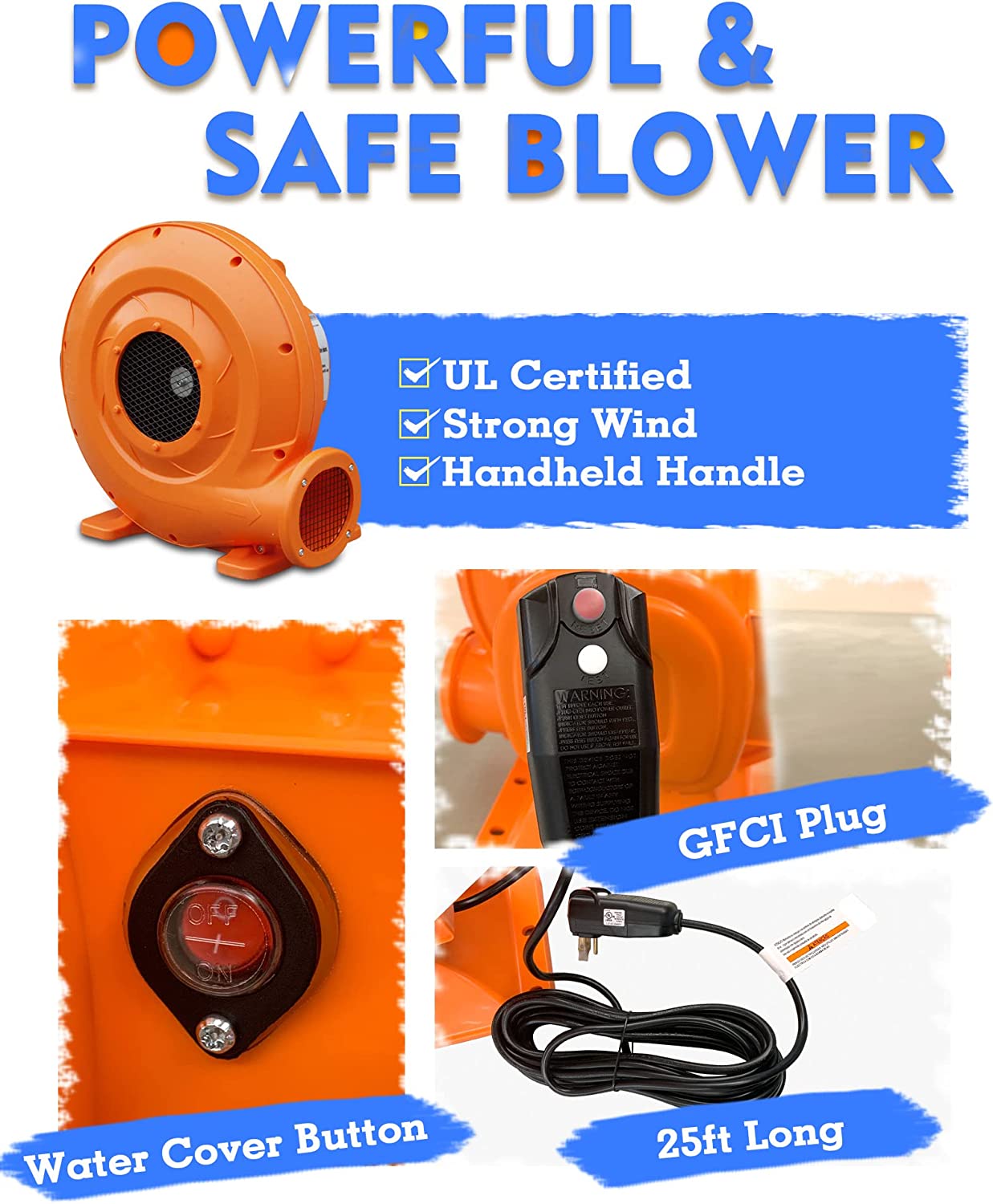 Action Air Bounce House or Water Slide， 7-in-1 Inflatable Bouncer Combo with Large Pool， Fun Bounceing Area with Basketball Hoop， Long Double Slide with 2 Water Sprays， Air Blower Included