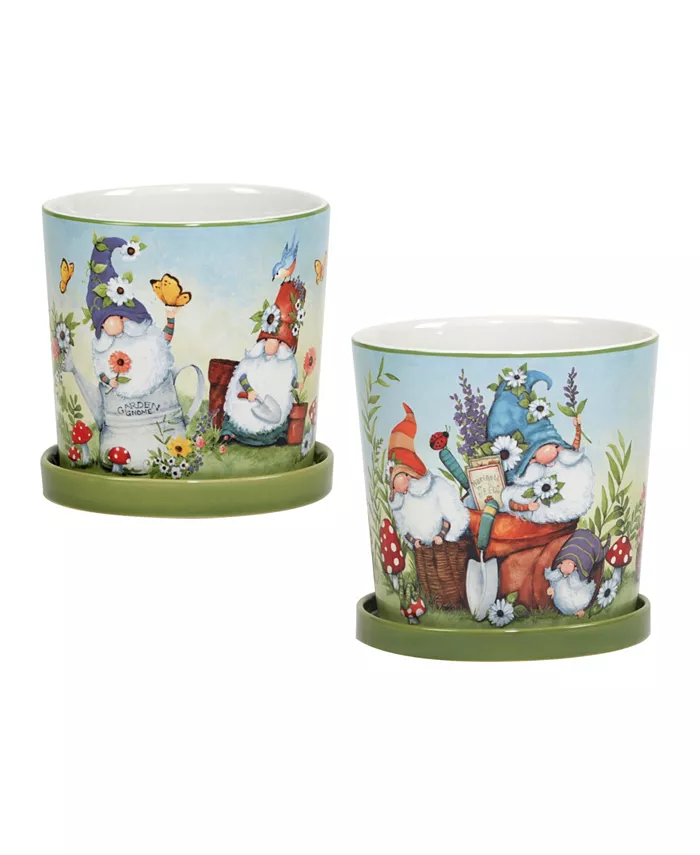 Certified International Garden Gnomes 2- Pc Planter Set with Saucer