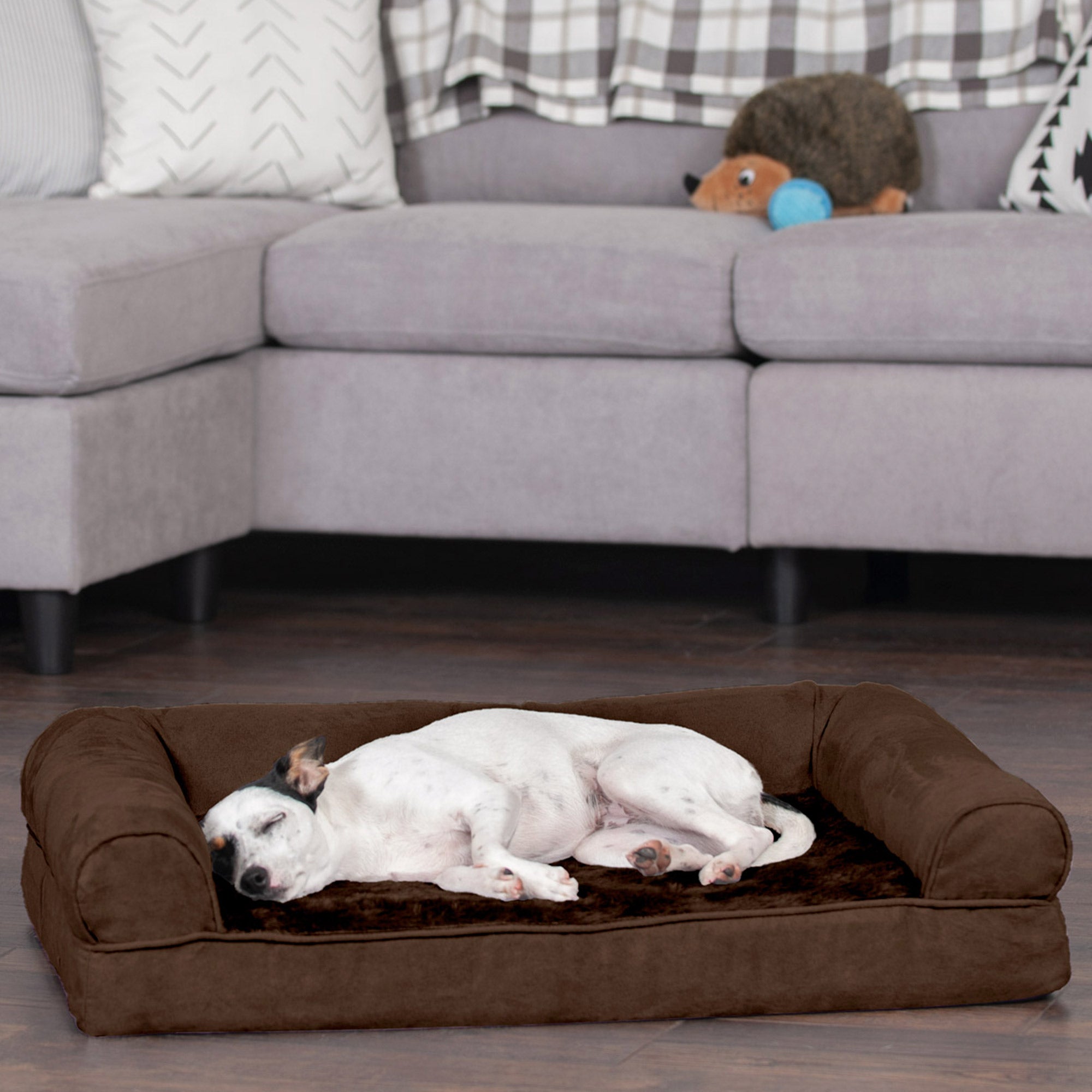 FurHaven Pet Products | Full Support Orthopedic Plush and Suede Sofa-Style Pet Bed for Dogs and Cats - Espresso， Medium