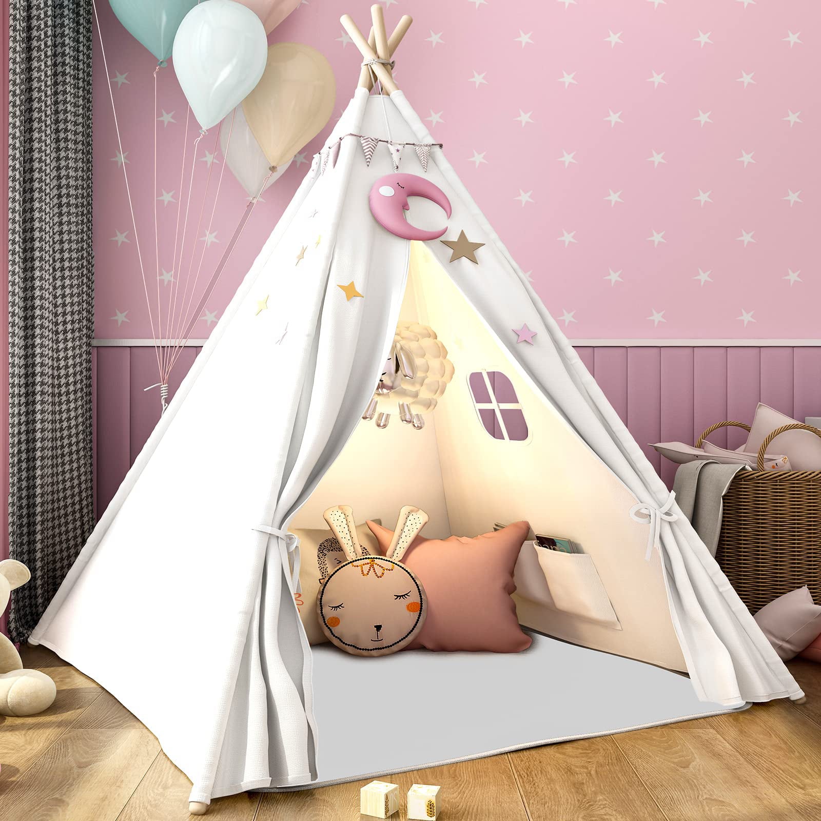 Kids Teepee, Pet Play Tent Teepee Tent for Dogs Cats, Foldable Girls Playhouse Toy Tent, Gift for Baby Toddler to Play Game Indoor Outdoor,39.4"×39.4"×53.2",without Mat & Decoration