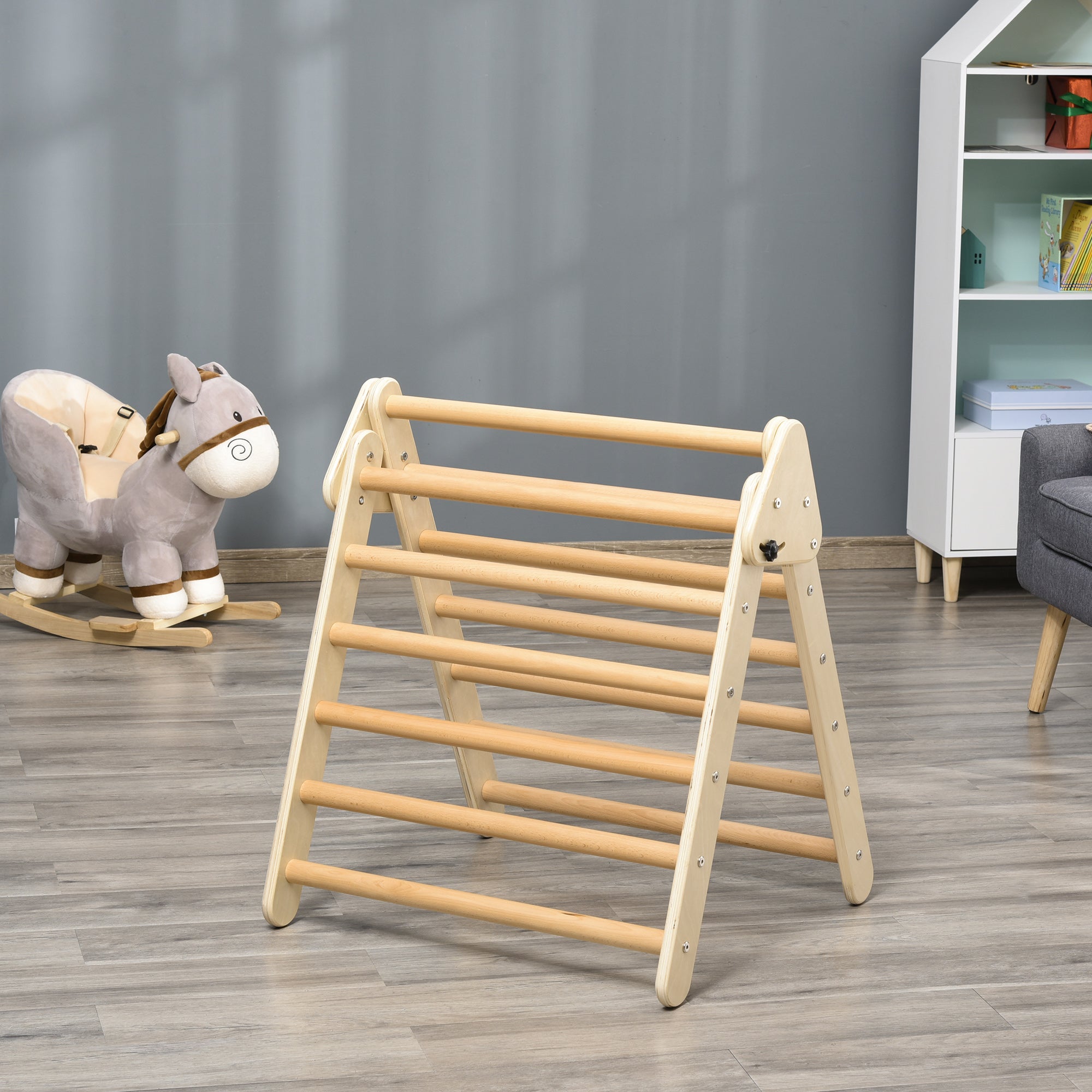 Qaba Kids Triangle Climber Foldable Triangle Ladder for Toddler Natural