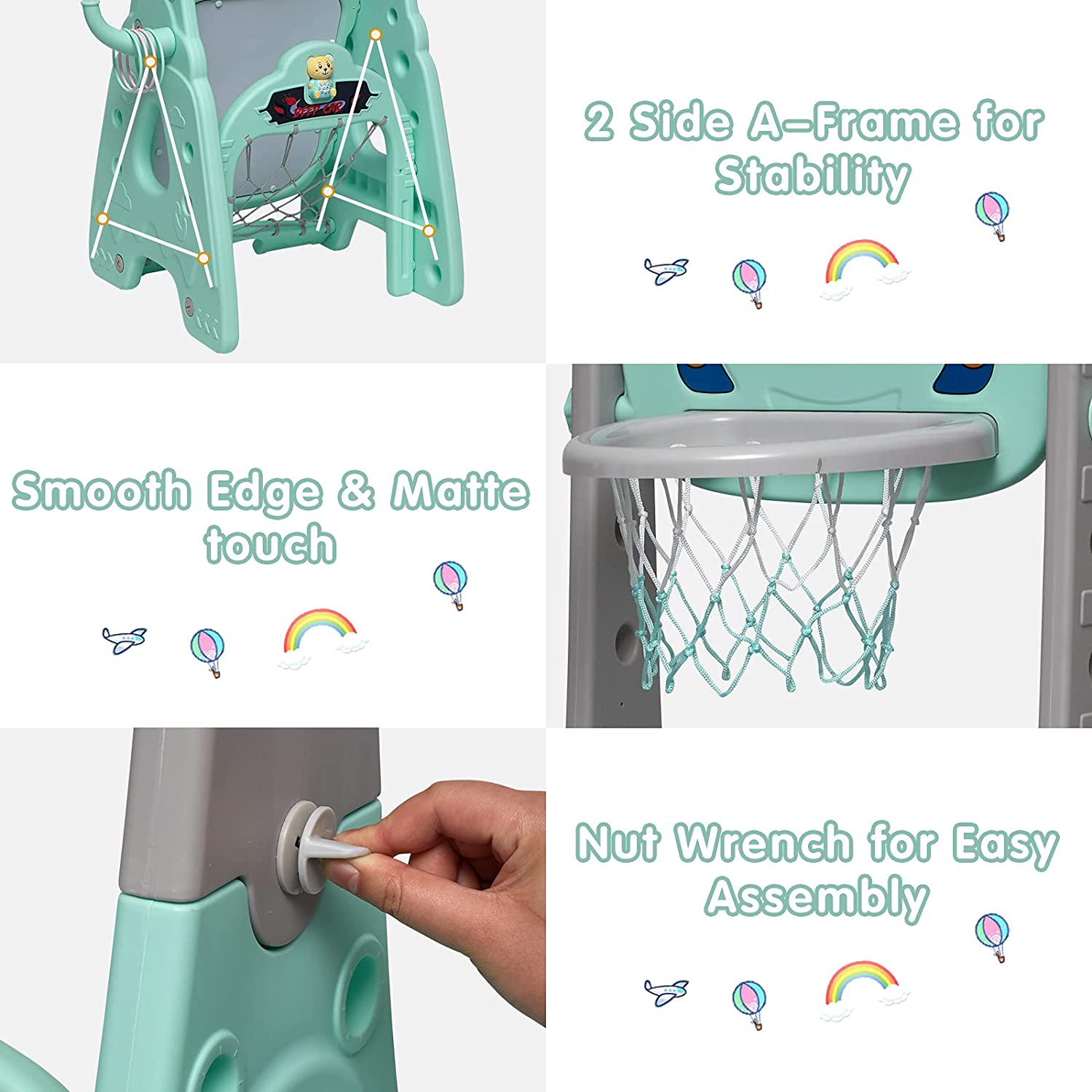 Kinbor Kids 7 in 1 Basketball Hoop Set  with Soccer Goal， Music Box for 3-7 BoysandGirls