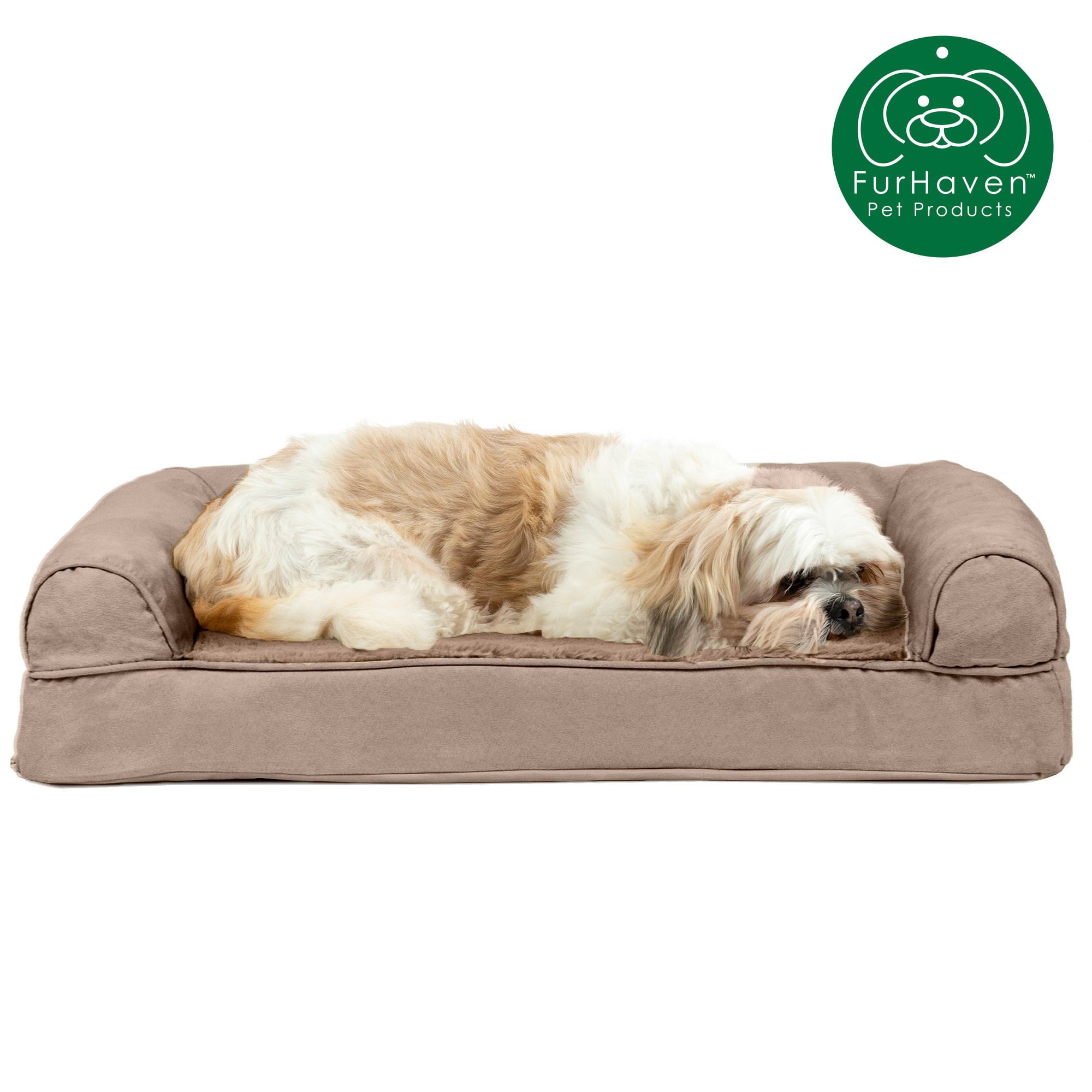 FurHaven | Cooling Gel Ultra Plush Sofa Pet Bed for Dogs and Cats， Almondine， Medium