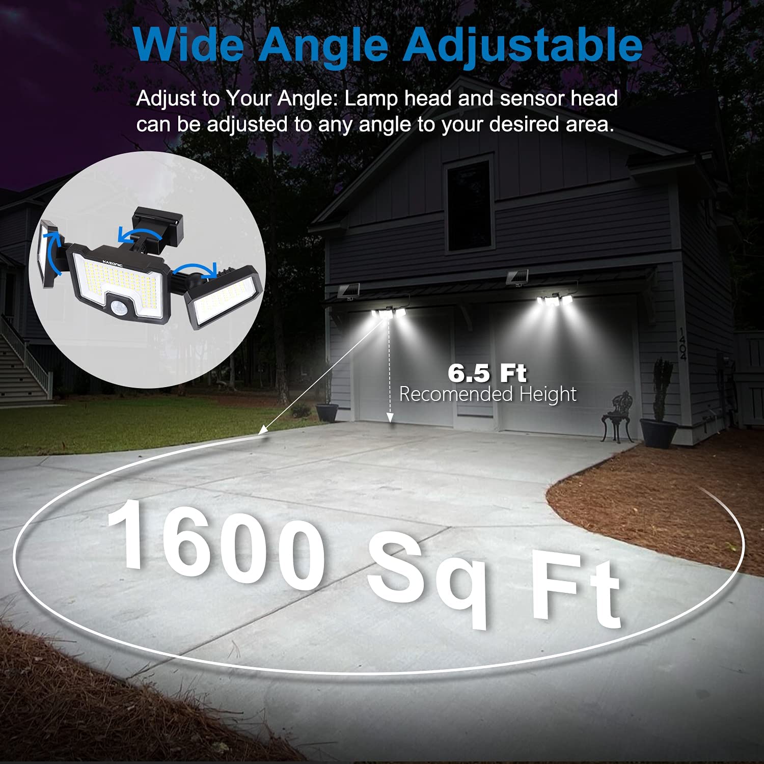 2 Pack， Security Solar Lights Outdoor， 2500LM LED 6500K Super Bright Motion Sensor with Remote， 15 feet Cable， Wide Angle， 3 Adjustable Heads， IP65 Waterproof， Flood Light， Daylight