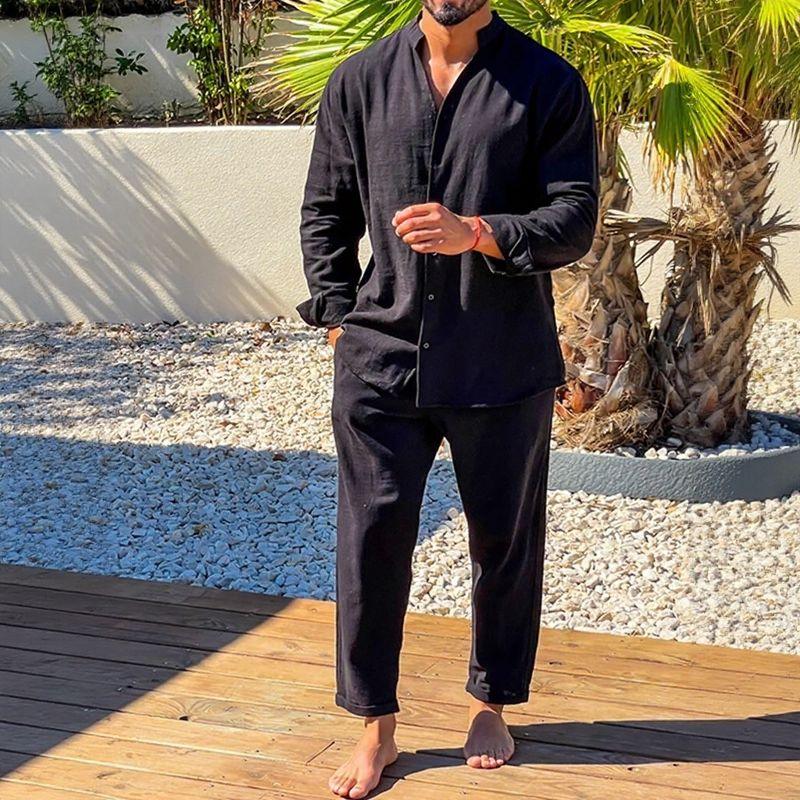 Conjunto Charles™ em Linho de Algodão com Corte Clássico / Design Minimalista e Masculinidade Sofisticada sem Esforço!