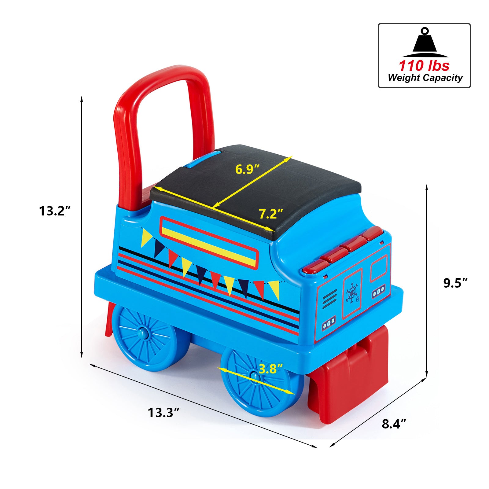 JOYLDIAS 6V Electric Ride on Train for Kids with Curved Tracks， Songs， Stories， Lights， Horns， Storage and Foot Pedals， Blue