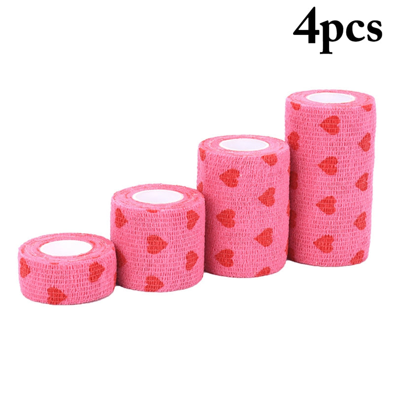 4 Rolls Pet Vet Wrap Breathable Heart Cat Adhesive Wrap Dog Cohesive Bandage