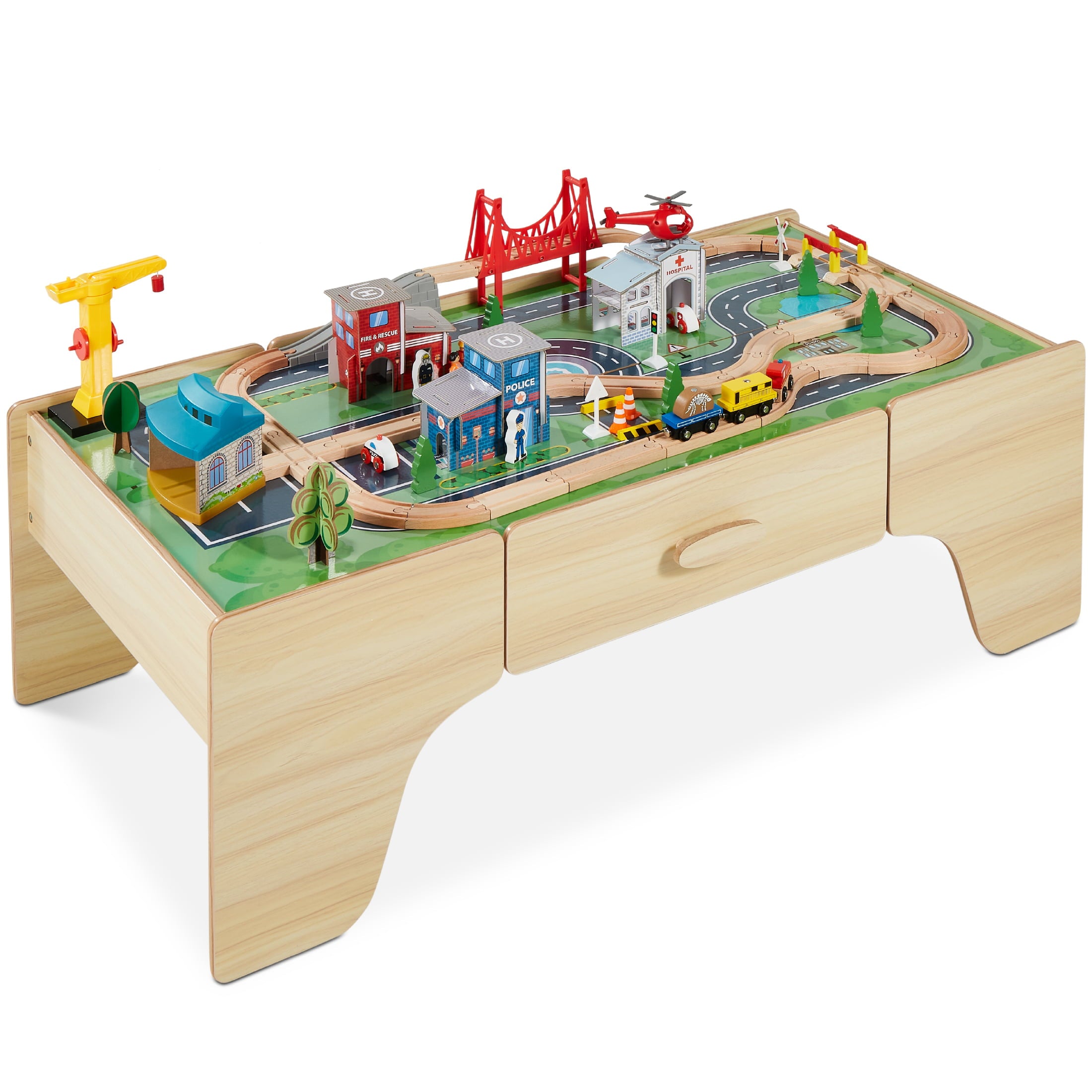 Best Choice Products 35-Piece Train Table， Large Multipurpose Wooden Playset for Children w/ Reversible Table Top