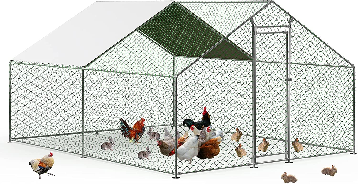 Large Chicken Coop Metal Chicken Runs for Yard， 10' Walk in Chicken Coop Cage Chicken Pen Poultry Cage with Waterproof and Anti-UV Cover Heavy Duty Rabbit Hutch Duck Cage for Outdoor， Backyard and Farm