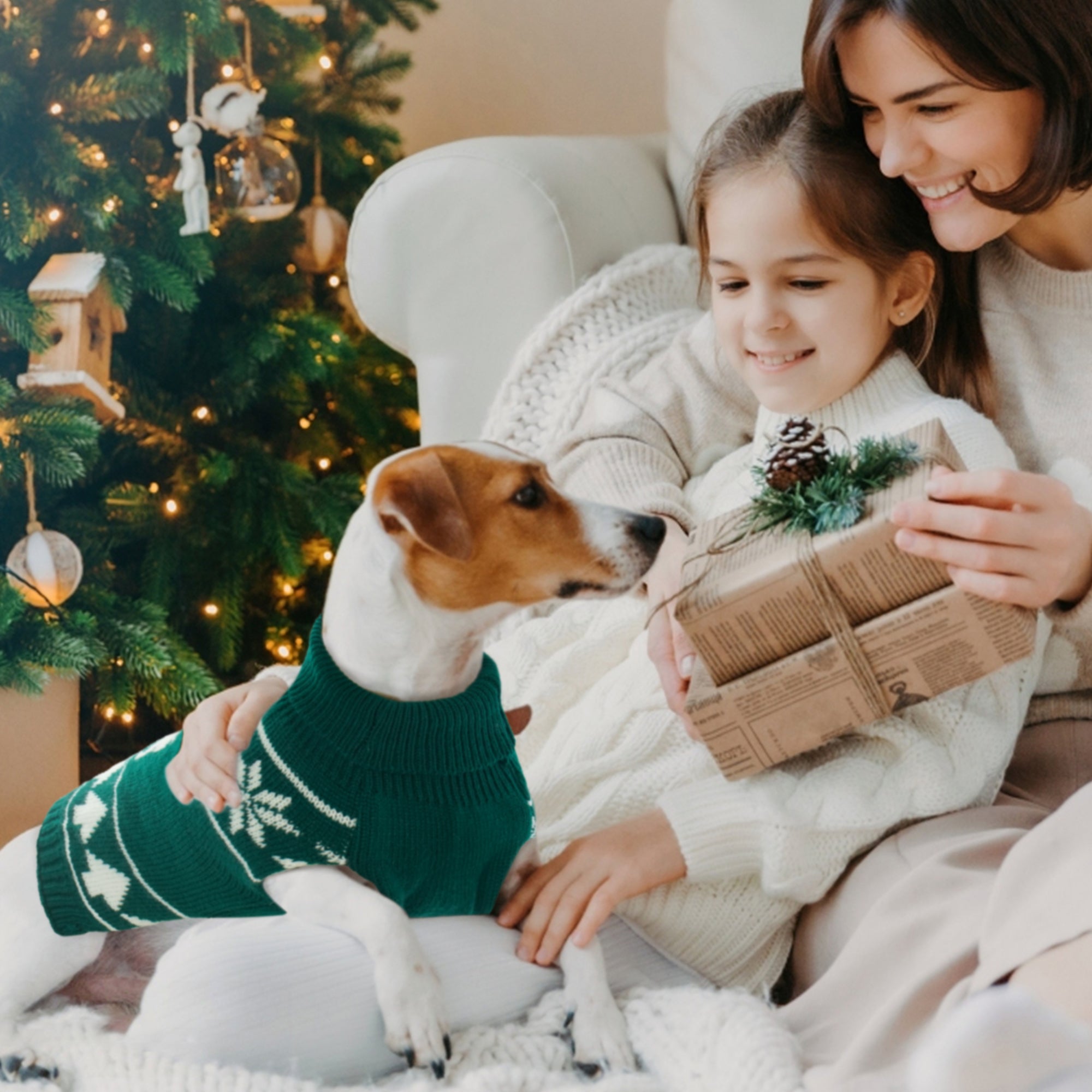 QBLEEV Dog Cat Sweater Christmas Snowflake Pet Warm Holiday Elk Knitwear Dog Sweater Soft Puppy Clothing Dog Winter Coat， Dog Turtleneck Cold Weather Outfit Pullover for Small Medium Dogs Cats