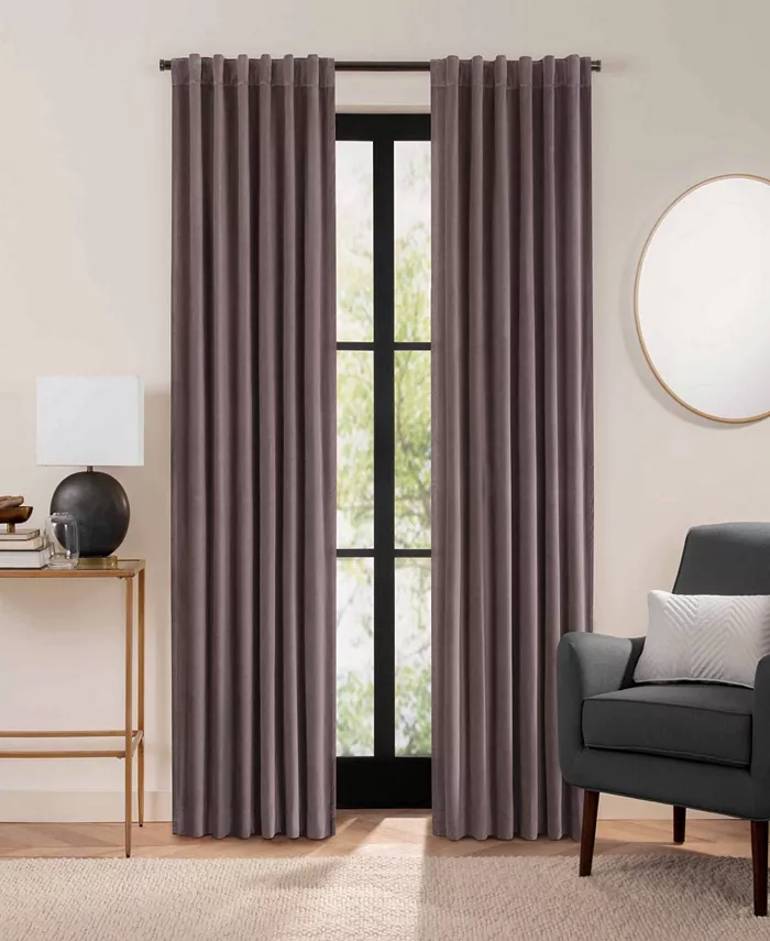 Eclipse Luxury Cotton Velvet 100% Blackout Rod Pocket Back Tab 1 Piece Curtain Panel， 84